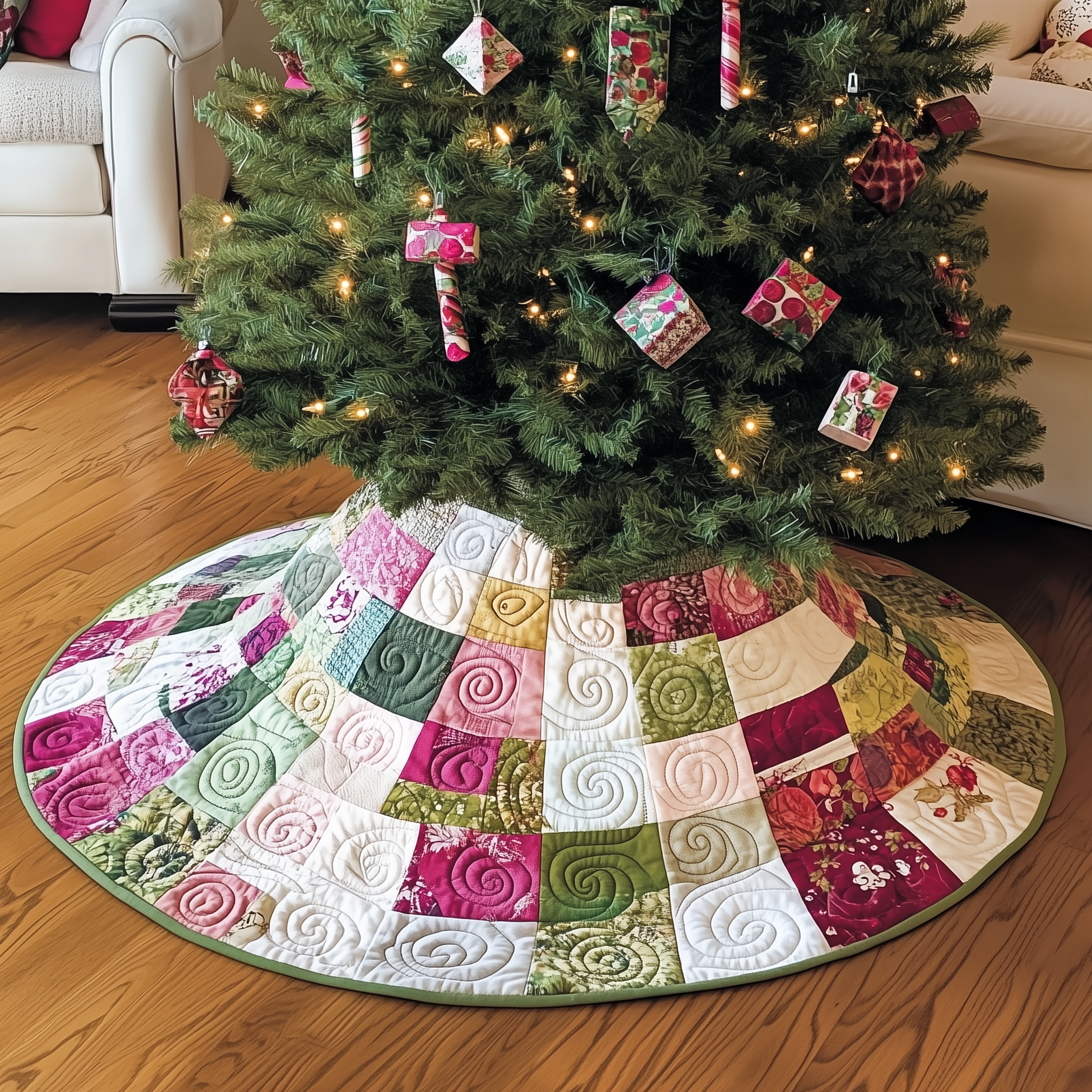 Classic Pink Green Patchwork Quilted Tree Skirt A Tree Skirt That Brings Joy and Style to Your Holidays Classic Pink Green Patchwork Quilted Tree Skirt A Tree Skirt That Brings Joy and Style to Your Holidays