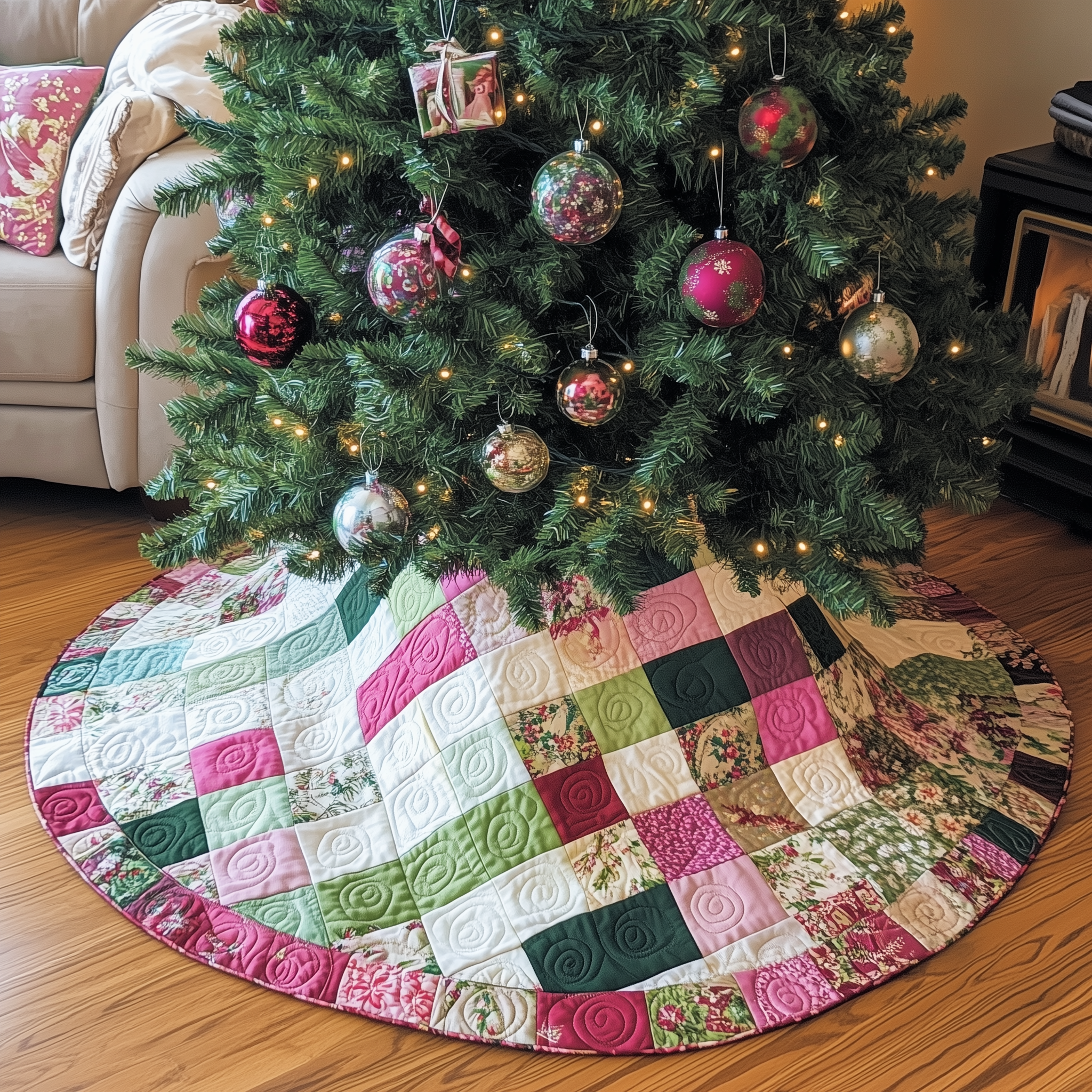 Classic Pink Green Patchwork Quilted Tree Skirt Add Elegance to Your Tree While Keeping Floors Safe Classic Pink Green Patchwork Quilted Tree Skirt Add Elegance to Your Tree While Keeping Floors Safe