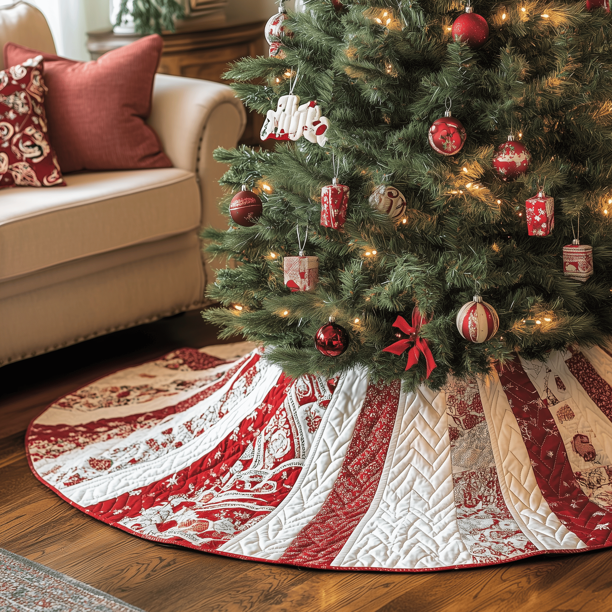 Classic Red White Patchwork Quilted Tree Skirt Celebrate the Joy of Christmas with Worry-Free Decor Classic Red White Patchwork Quilted Tree Skirt Celebrate the Joy of Christmas with Worry-Free Decor