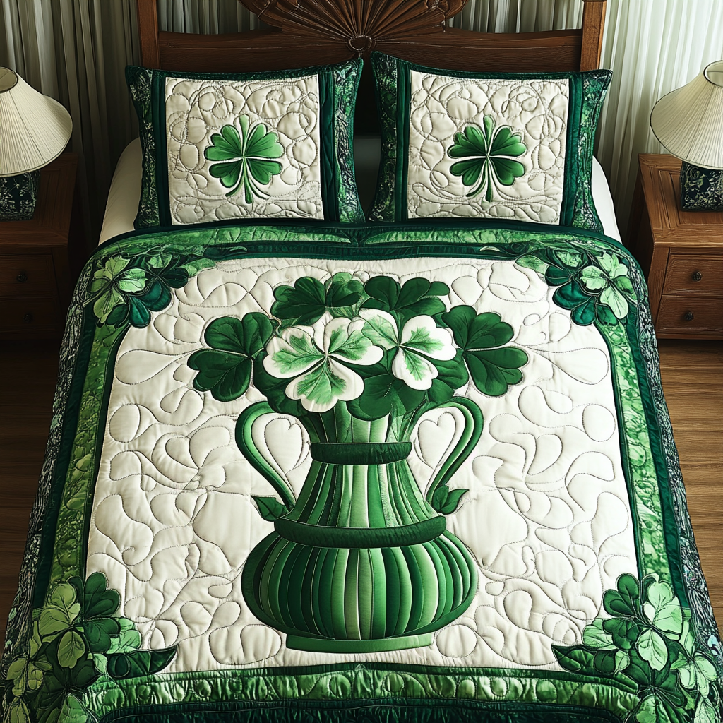 Clover Magic Quilted Bedding Set Gnome Xmas Gift Clover Magic Quilted Bedding Set Gnome Xmas Gift