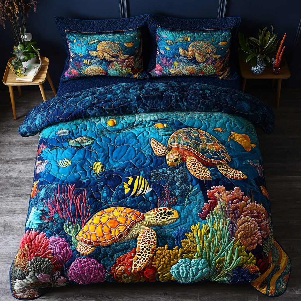 Coastal Glide Quilted Bedding Set Turtle Gift Ideas Coastal Glide Quilted Bedding Set Turtle Gift Ideas