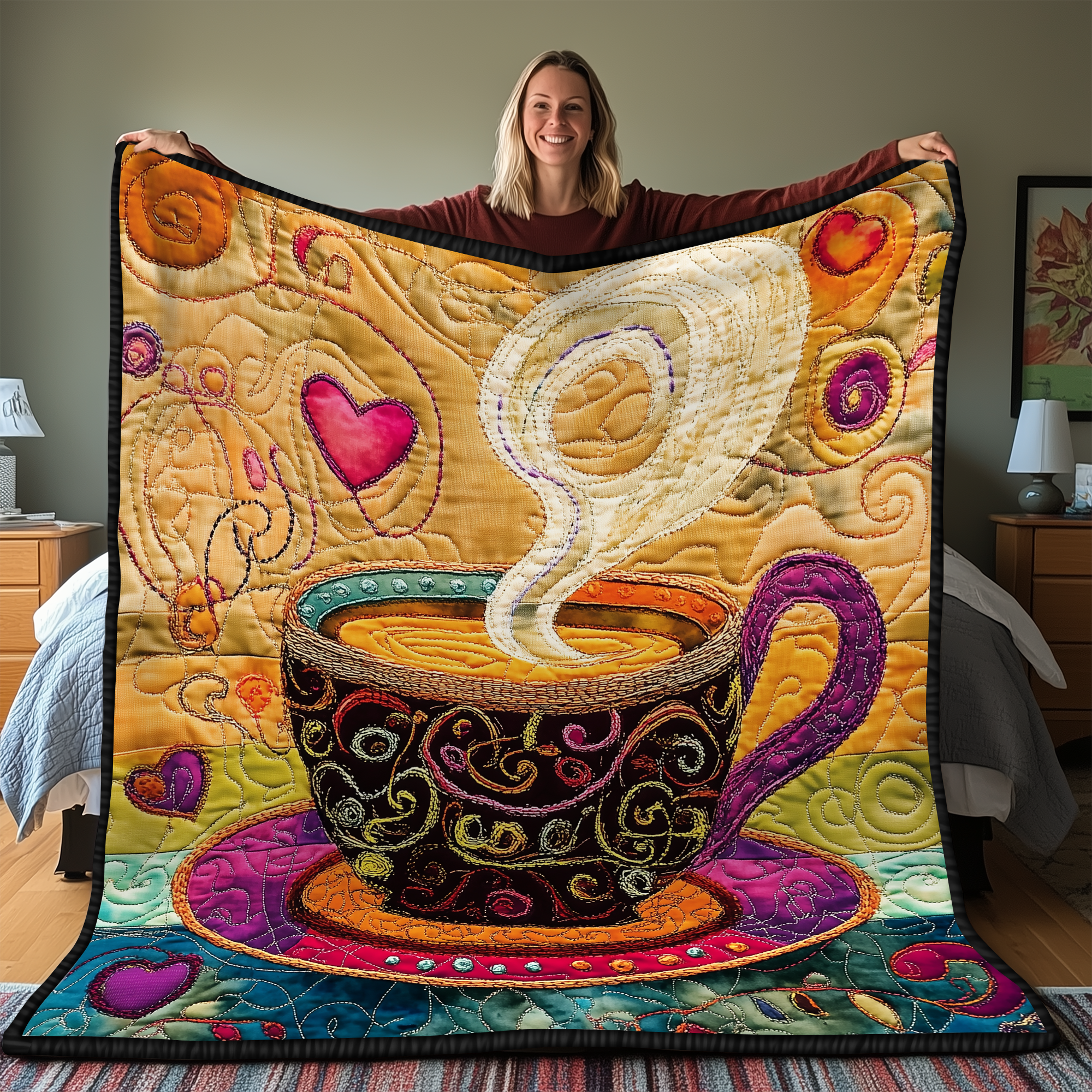 Coffee Cup Quilted Blanket Nice Throw Blankets Coffee Gift Items Merch Coffee Cup Quilted Blanket Nice Throw Blankets Coffee Gift Items Merch
