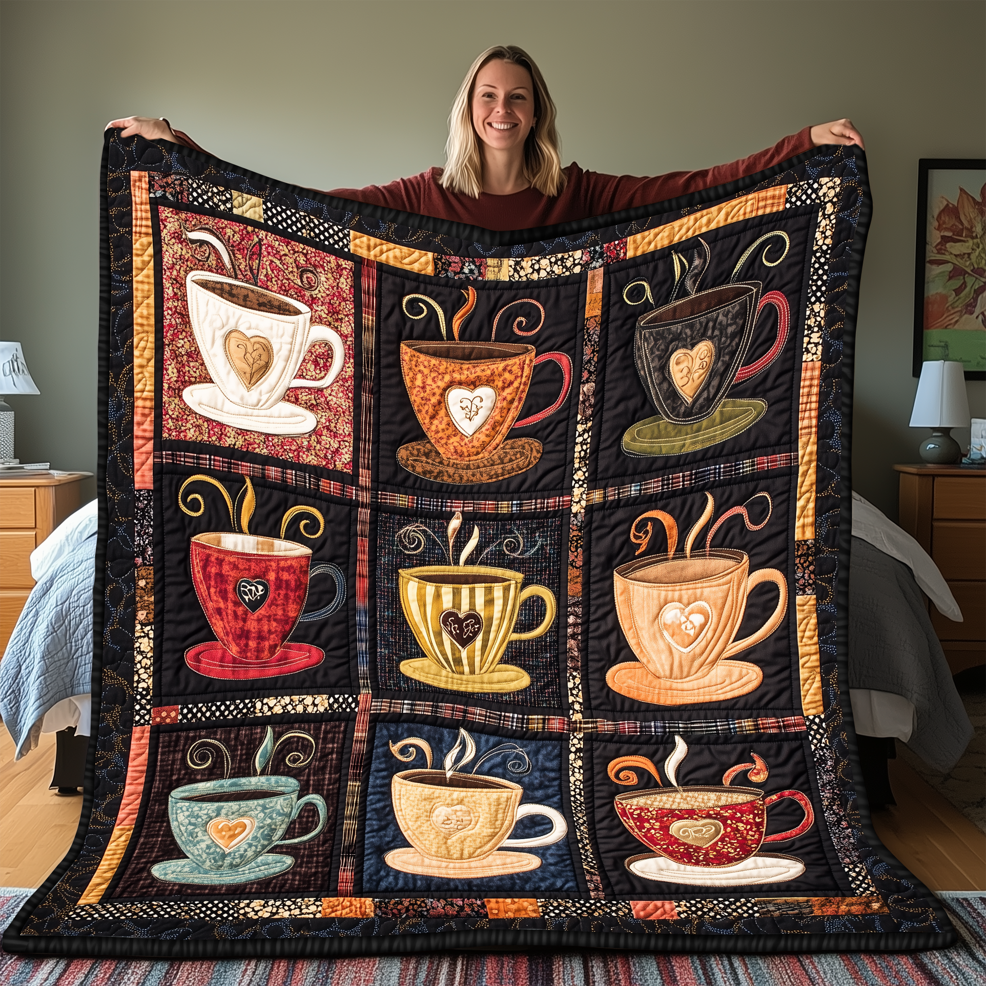 Coffee Cup Quilted Blanket Nice Throw Blankets Coffee Gifts For Women Coffee Cup Quilted Blanket Nice Throw Blankets Coffee Gifts For Women