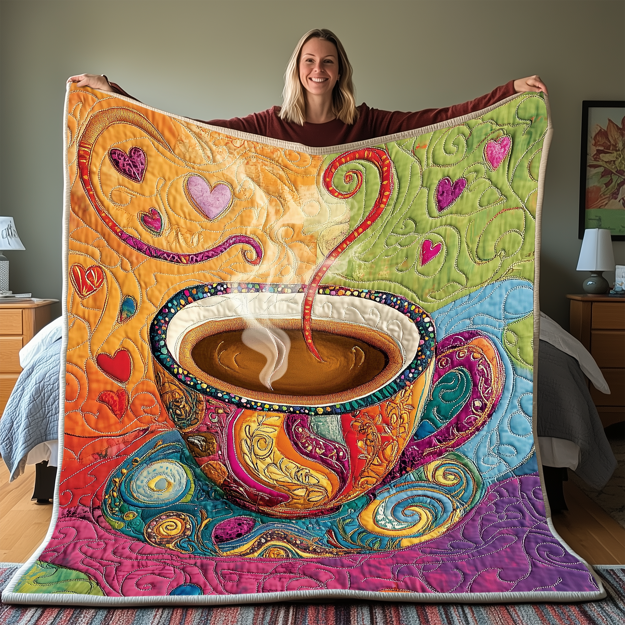 Coffee Cup Quilted Blanket Nice Throw Blankets Coffee Lovers Gifts For Dad Coffee Cup Quilted Blanket Nice Throw Blankets Coffee Lovers Gifts For Dad