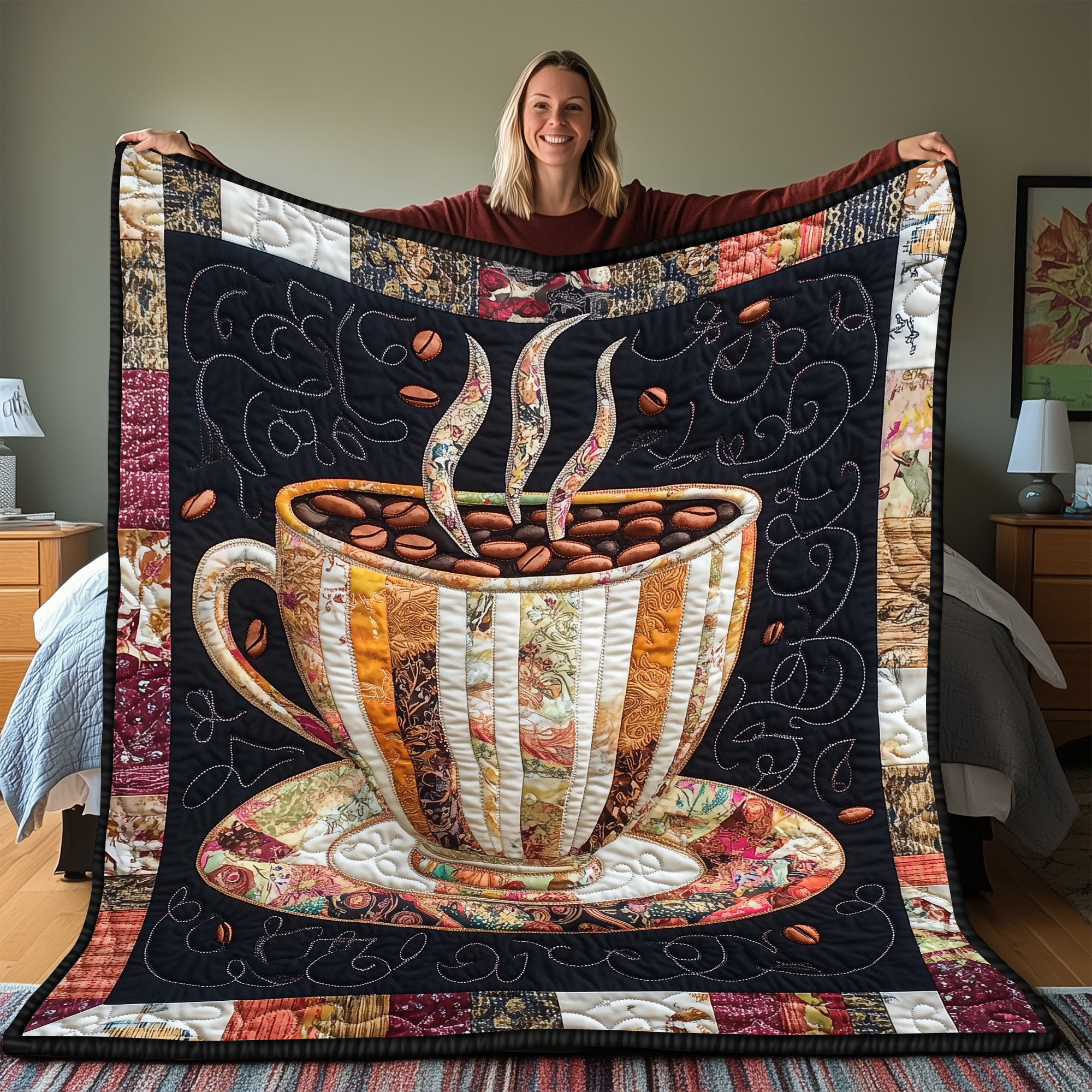 Coffee Cup Quilted Blanket Nice Throw Blankets Coffee Lovers Gifts For Her Coffee Cup Quilted Blanket Nice Throw Blankets Coffee Lovers Gifts For Her