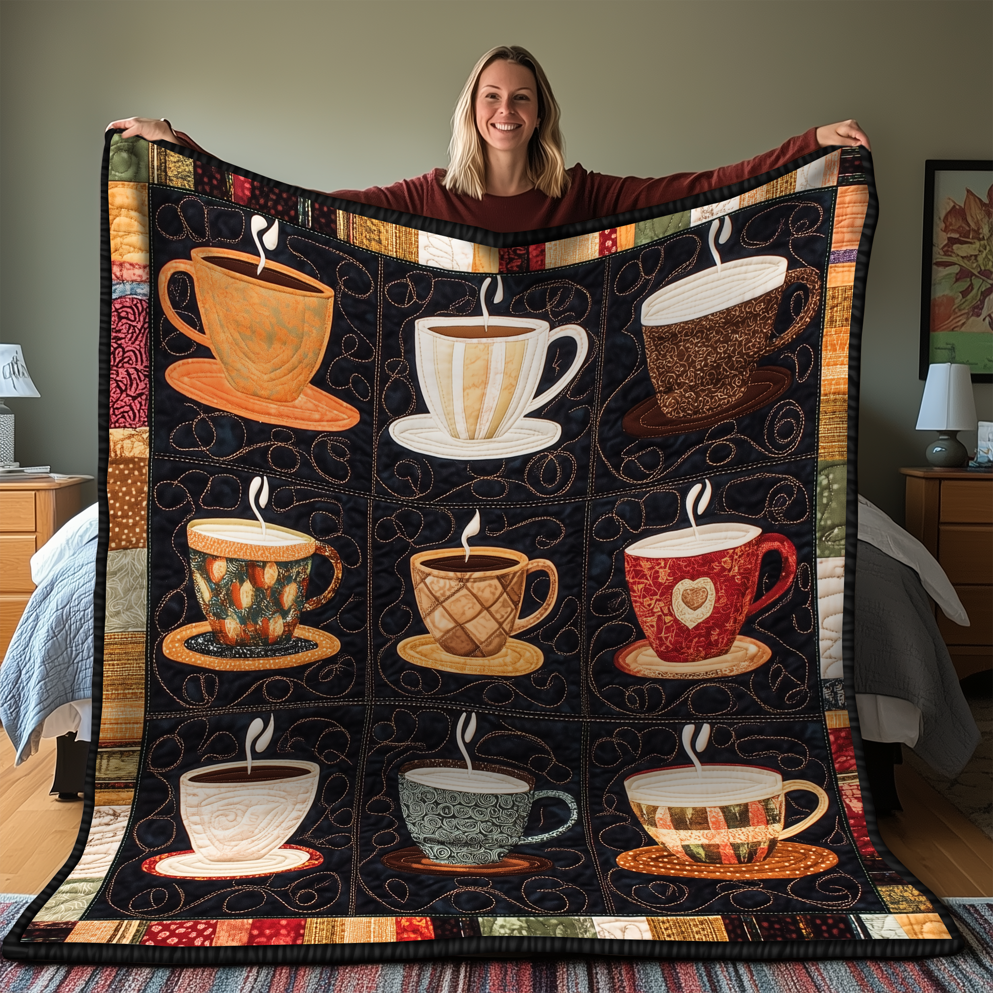 Coffee Cup Quilted Blanket Nice Throw Blankets Coffee Lovers Gifts For Him Coffee Cup Quilted Blanket Nice Throw Blankets Coffee Lovers Gifts For Him