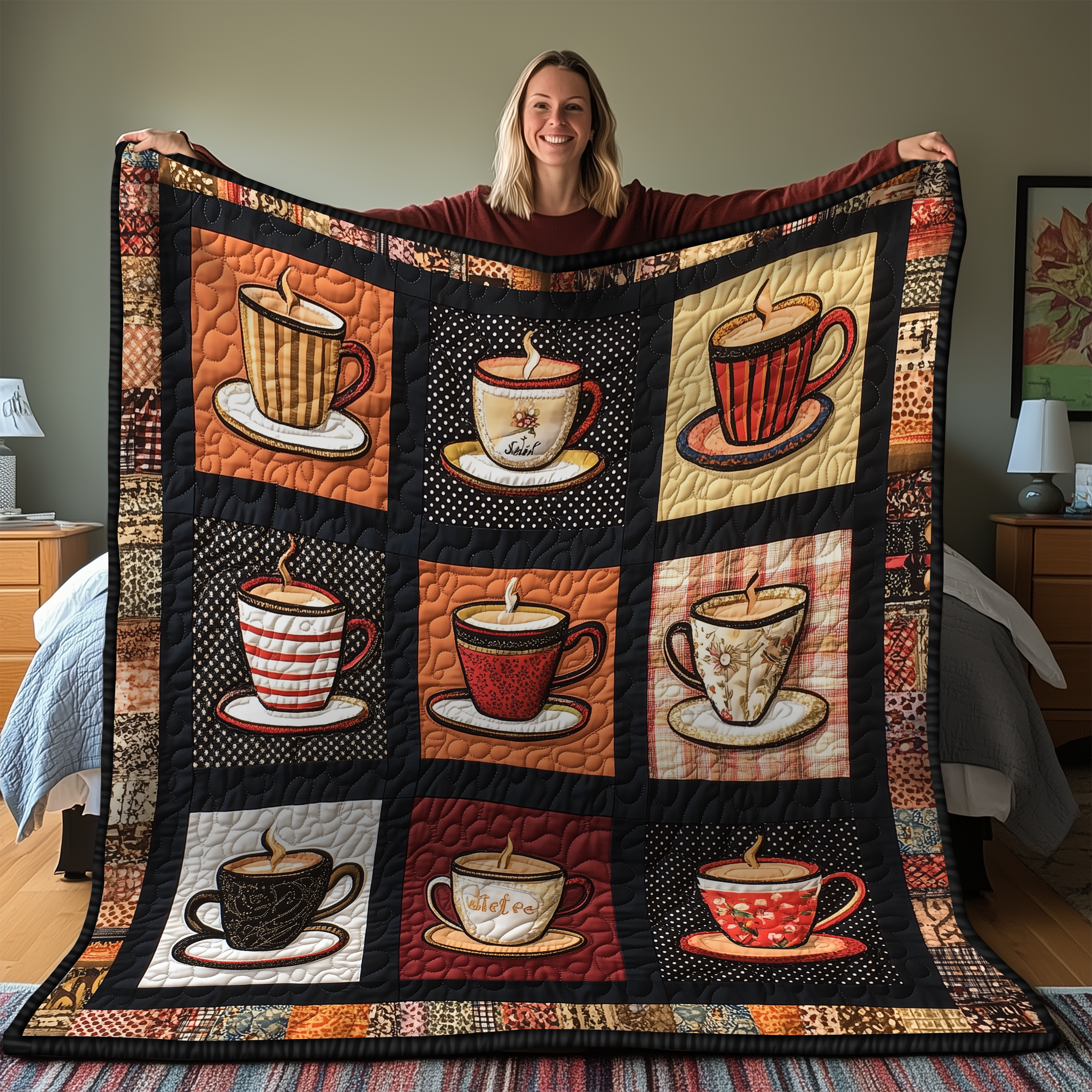 Coffee Cup Quilted Blanket Nice Throw Blankets Coffee Related Gifts Coffee Cup Quilted Blanket Nice Throw Blankets Coffee Related Gifts