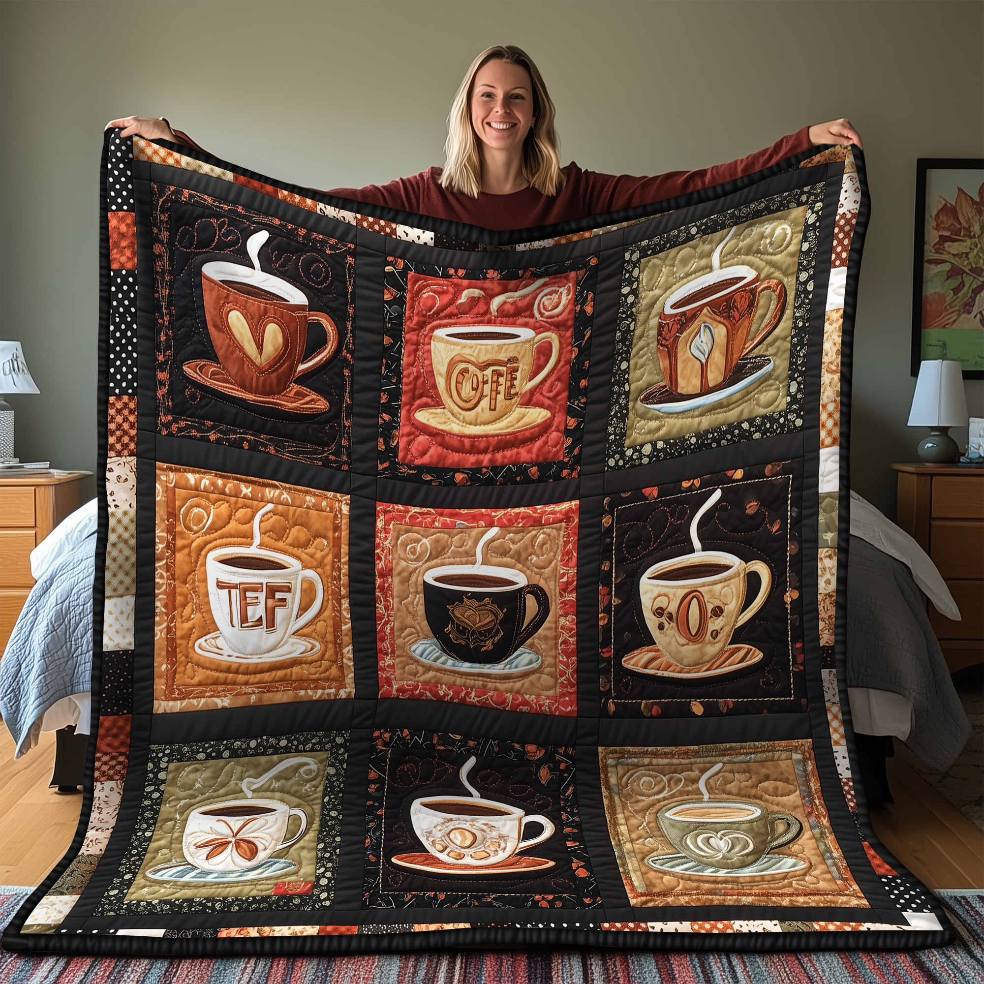 Coffee Cup Quilted Blanket Nice Throw Blankets Presents For Coffee Lovers Coffee Cup Quilted Blanket Nice Throw Blankets Presents For Coffee Lovers