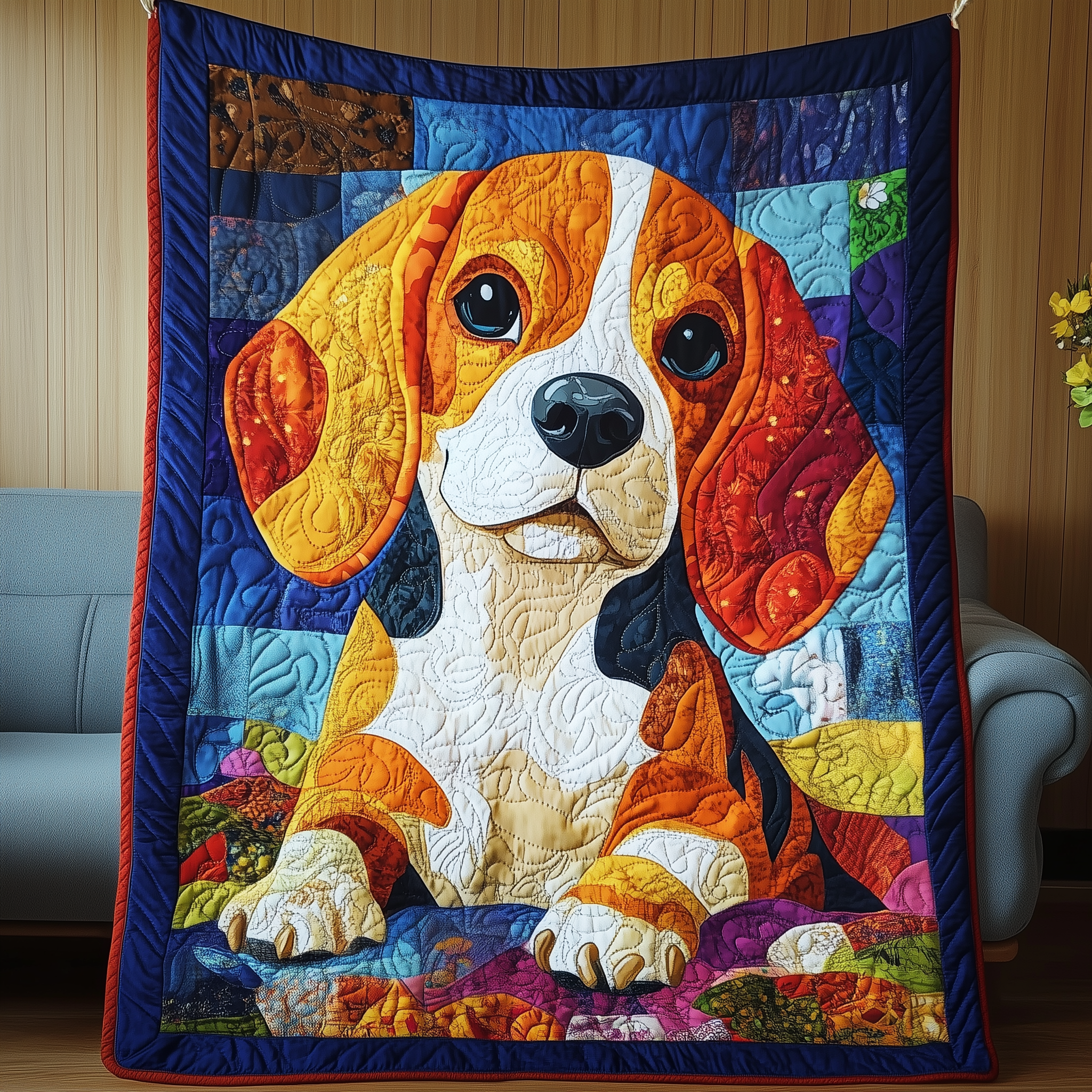 Colorful Beagle Quilted Blanket Feel Unique with a Blanket Made Just for You Colorful Beagle Quilted Blanket Feel Unique with a Blanket Made Just for You