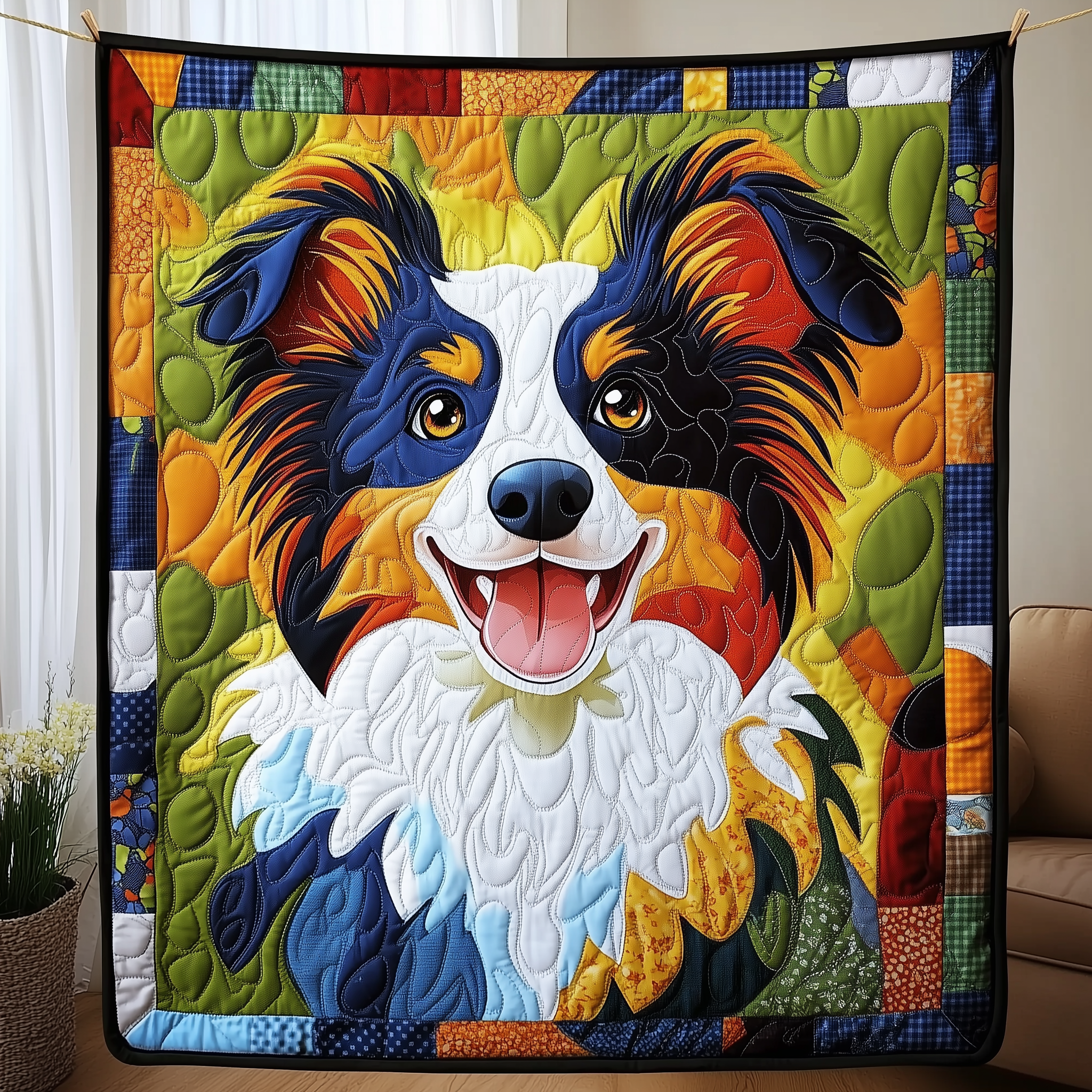 Colorful Border Collie Quilted Blanket A Blanket for Every Season and Every Mood Colorful Border Collie Quilted Blanket A Blanket for Every Season and Every Mood