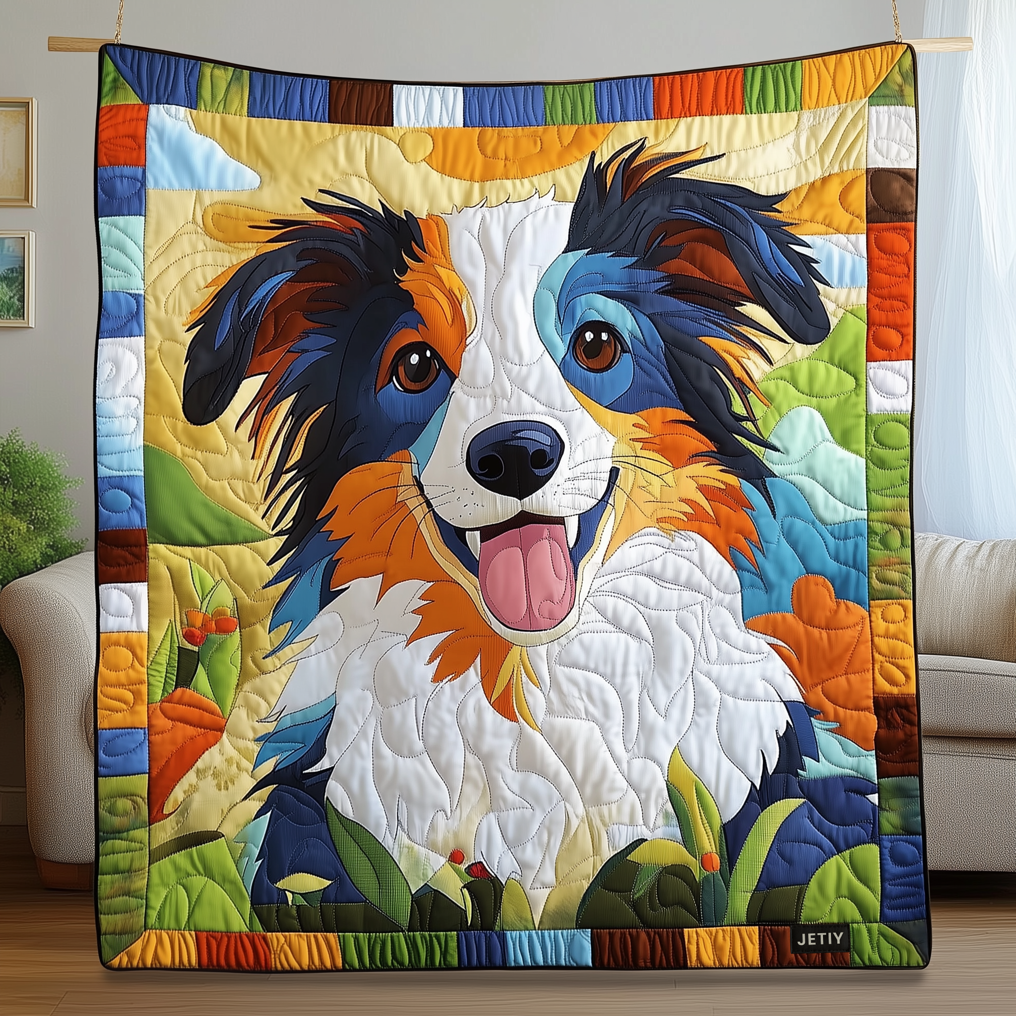 Colorful Border Collie Quilted Blanket From Sofa to Bed, a Blanket That Does It All Colorful Border Collie Quilted Blanket From Sofa to Bed, a Blanket That Does It All