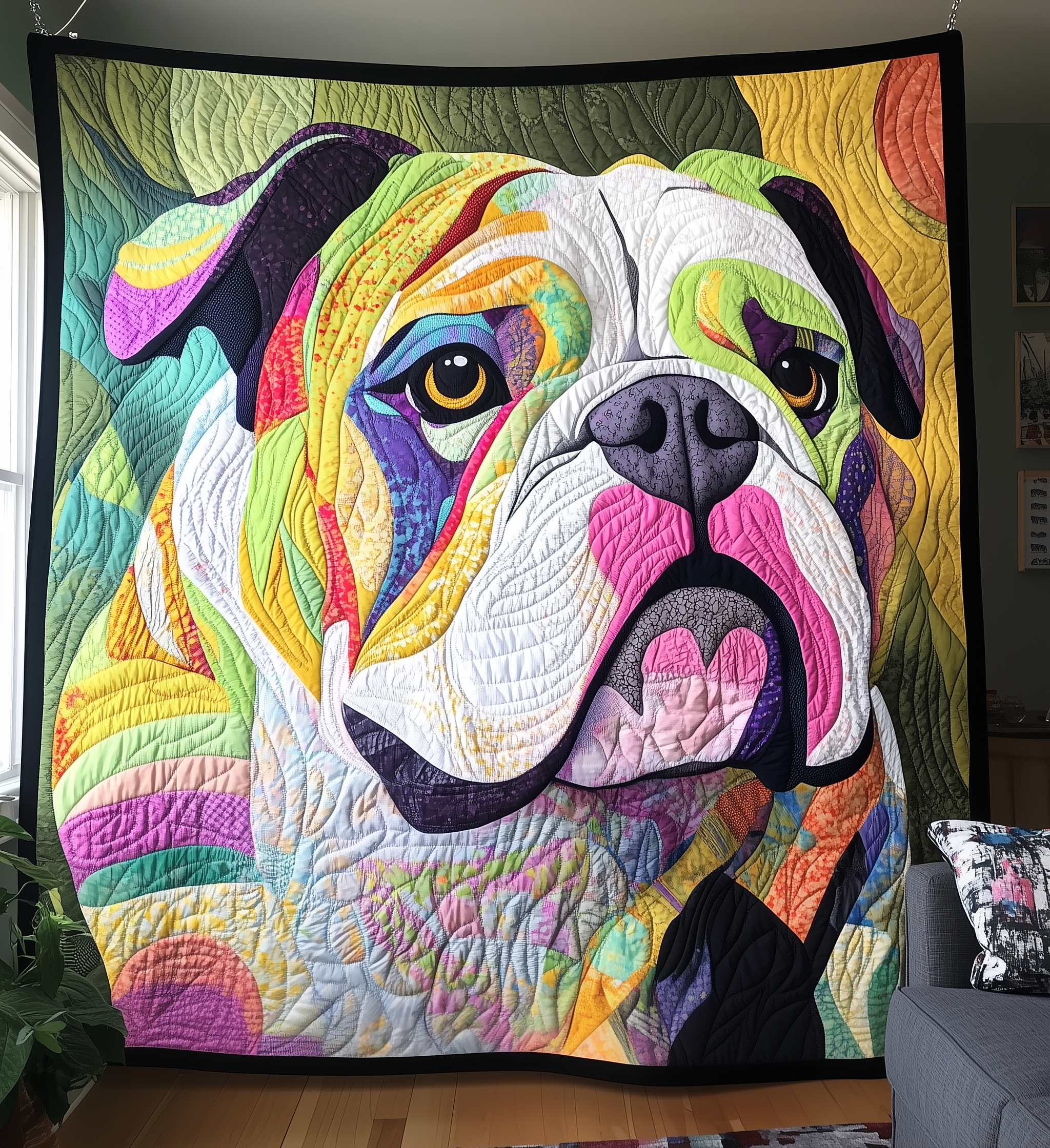 Colorful Bulldog Quilted Blanket Best Throw Blanket Dog Lover Gifts For Her Colorful Bulldog Quilted Blanket Best Throw Blanket Dog Lover Gifts For Her