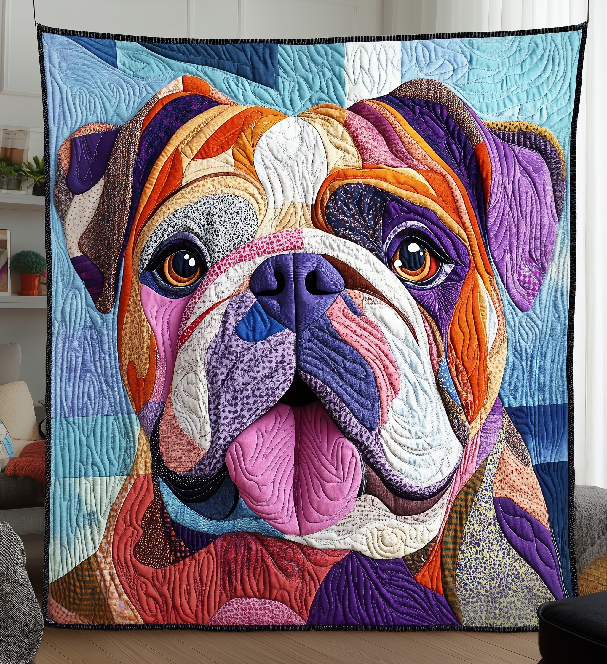 Colorful Bulldog Quilted Blanket Best Throw Blanket Dog Lover Gifts For Him Colorful Bulldog Quilted Blanket Best Throw Blanket Dog Lover Gifts For Him