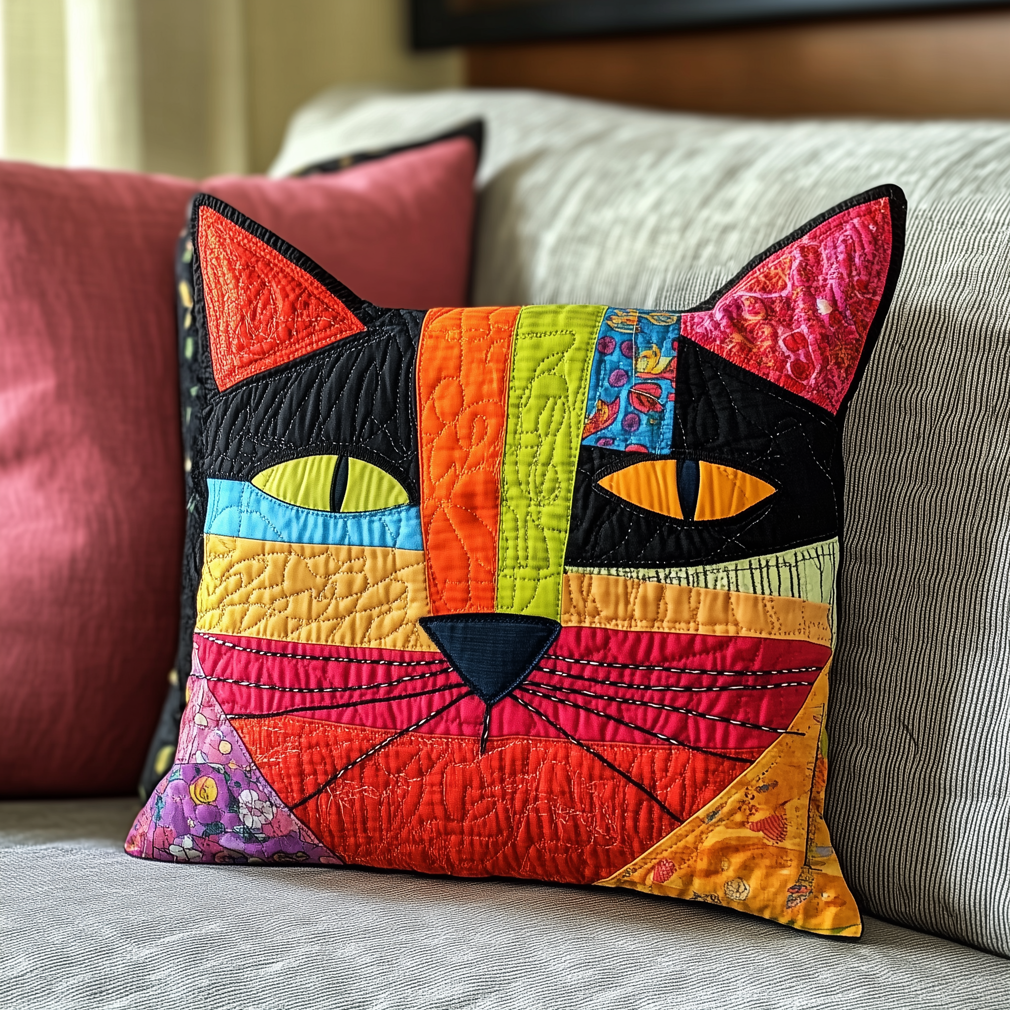 Colorful Cat Quilted Pillow Case Extend the Life of Your Pillows with Protective Pillow Cases Colorful Cat Quilted Pillow Case Extend the Life of Your Pillows with Protective Pillow Cases