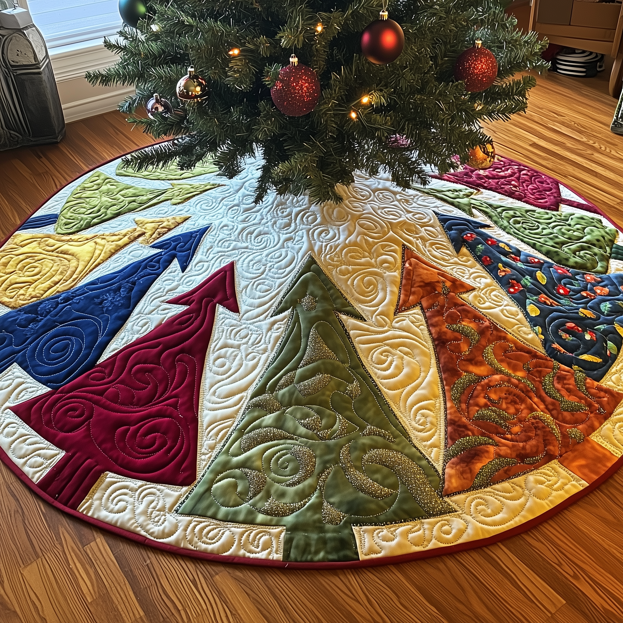 Colorful Christmas Trees Quilted Tree Skirt Celebrate Family Moments with a Protective Tree Skirt Colorful Christmas Trees Quilted Tree Skirt Celebrate Family Moments with a Protective Tree Skirt