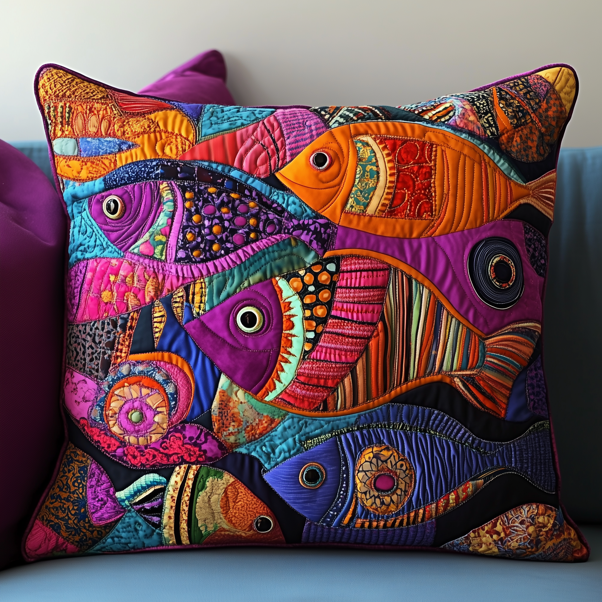 Colorful Fishes Patchwork Quilted Pillow Case Sleep Healthier with Hypoallergenic Pillow Cases Colorful Fishes Patchwork Quilted Pillow Case Sleep Healthier with Hypoallergenic Pillow Cases