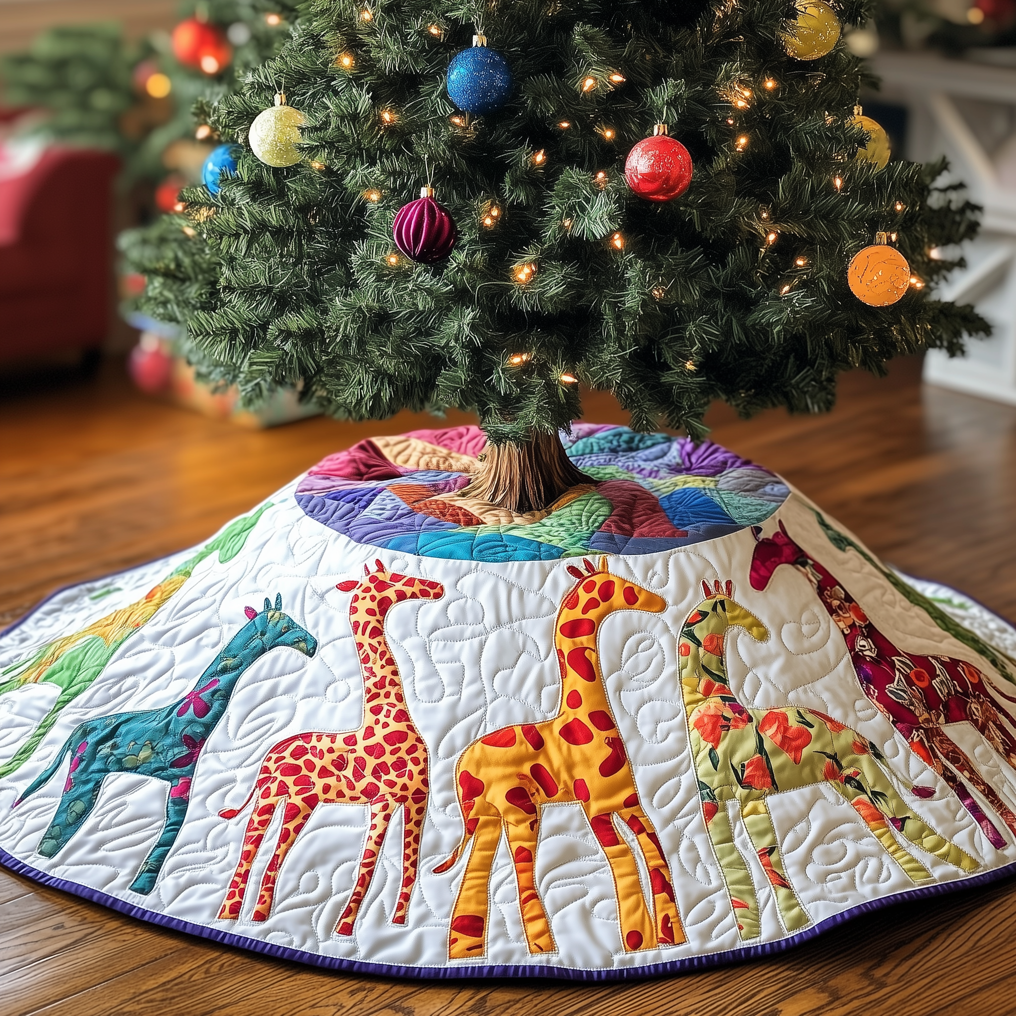 Colorful Giraffes Christmas Quilted Tree Skirt Bring Joy to Your Home with a Trustworthy Tree Skirt Colorful Giraffes Christmas Quilted Tree Skirt Bring Joy to Your Home with a Trustworthy Tree Skirt