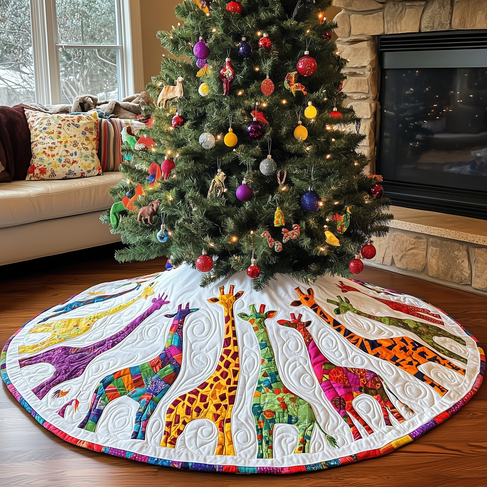 Colorful Giraffes Christmas Quilted Tree Skirt Feel Happy and Carefree with the Perfect Tree Skirt Colorful Giraffes Christmas Quilted Tree Skirt Feel Happy and Carefree with the Perfect Tree Skirt