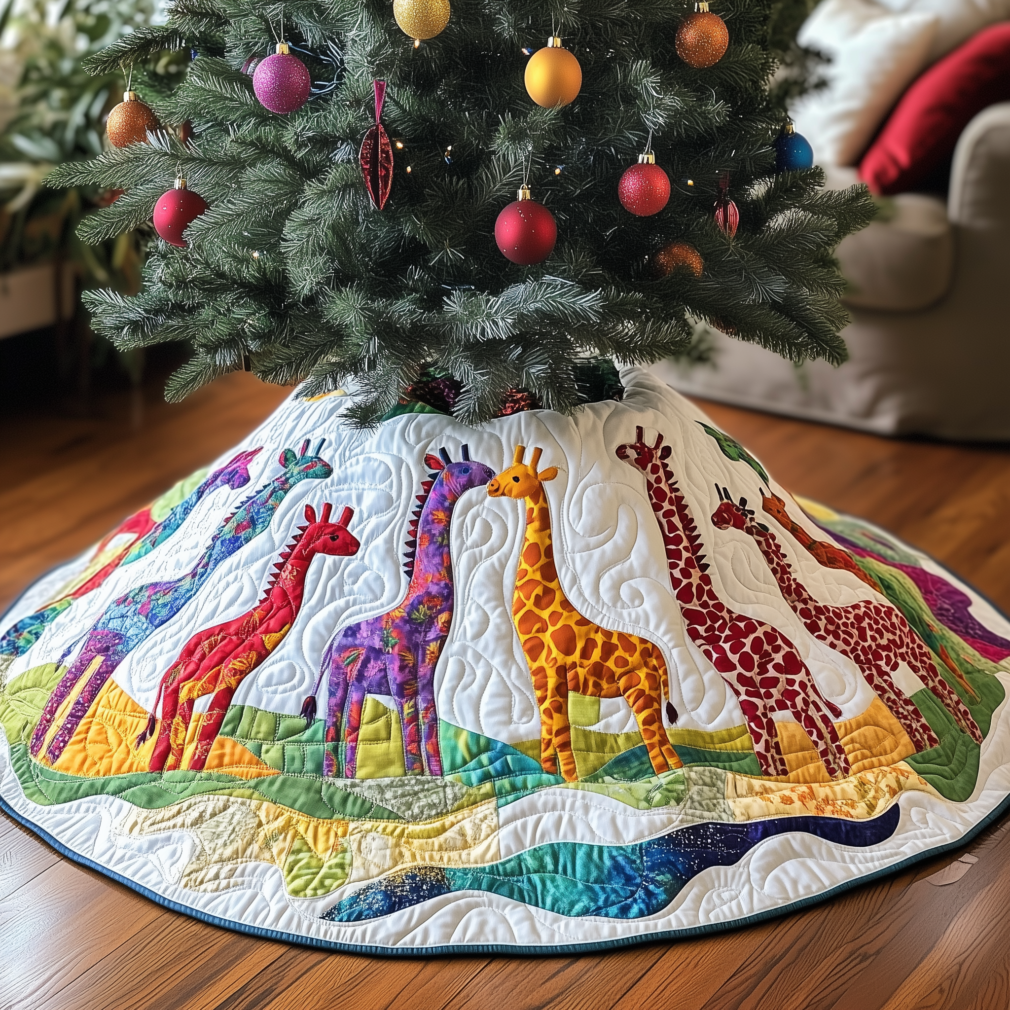 Colorful Giraffes Christmas Quilted Tree Skirt Keep Your Loved Ones Safe with the Perfect Tree Skirt Colorful Giraffes Christmas Quilted Tree Skirt Keep Your Loved Ones Safe with the Perfect Tree Skirt