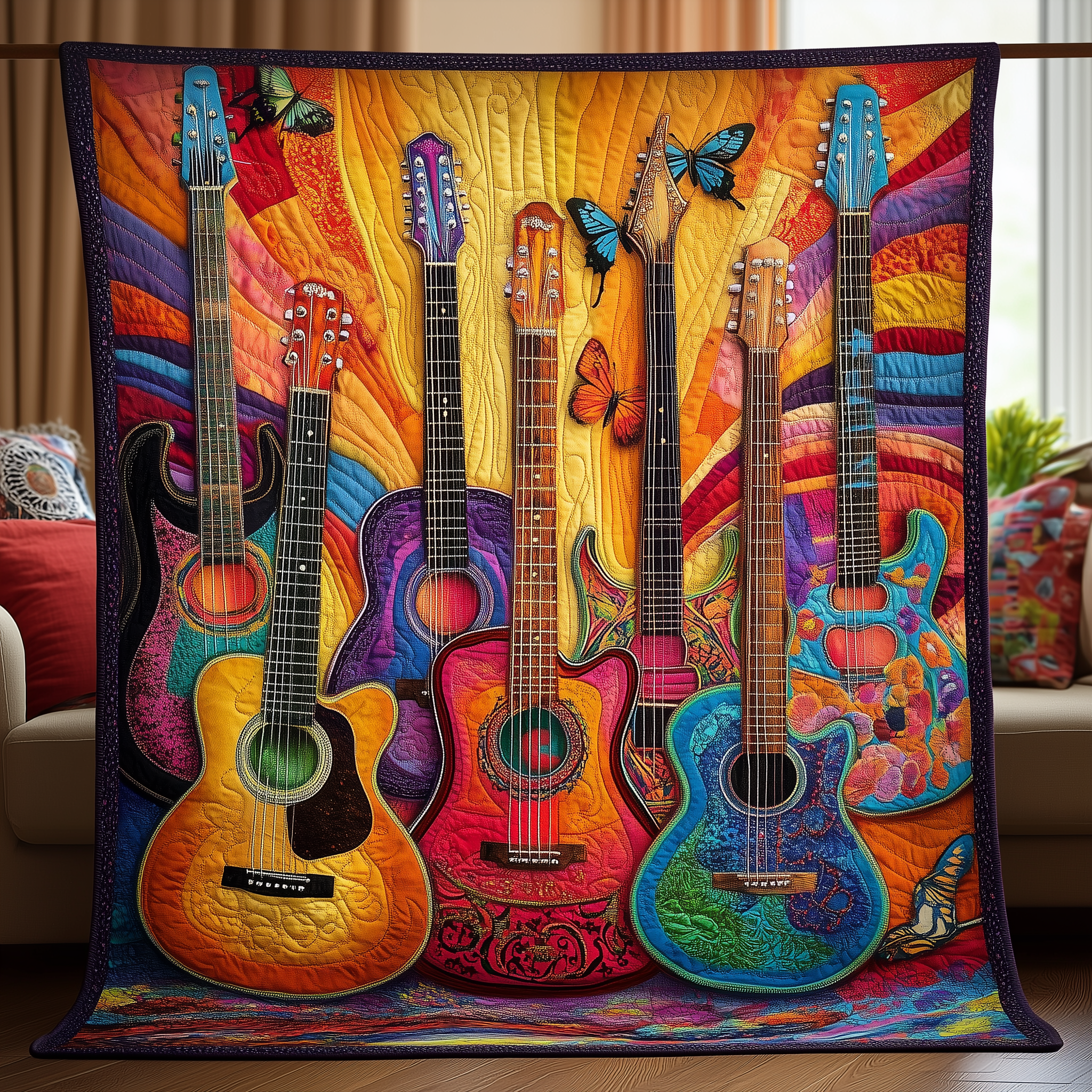 Colorful Guitar Sunshine Quilted Blanket Bring the Family Together with a Blanket Everyone Loves Colorful Guitar Sunshine Quilted Blanket Bring the Family Together with a Blanket Everyone Loves