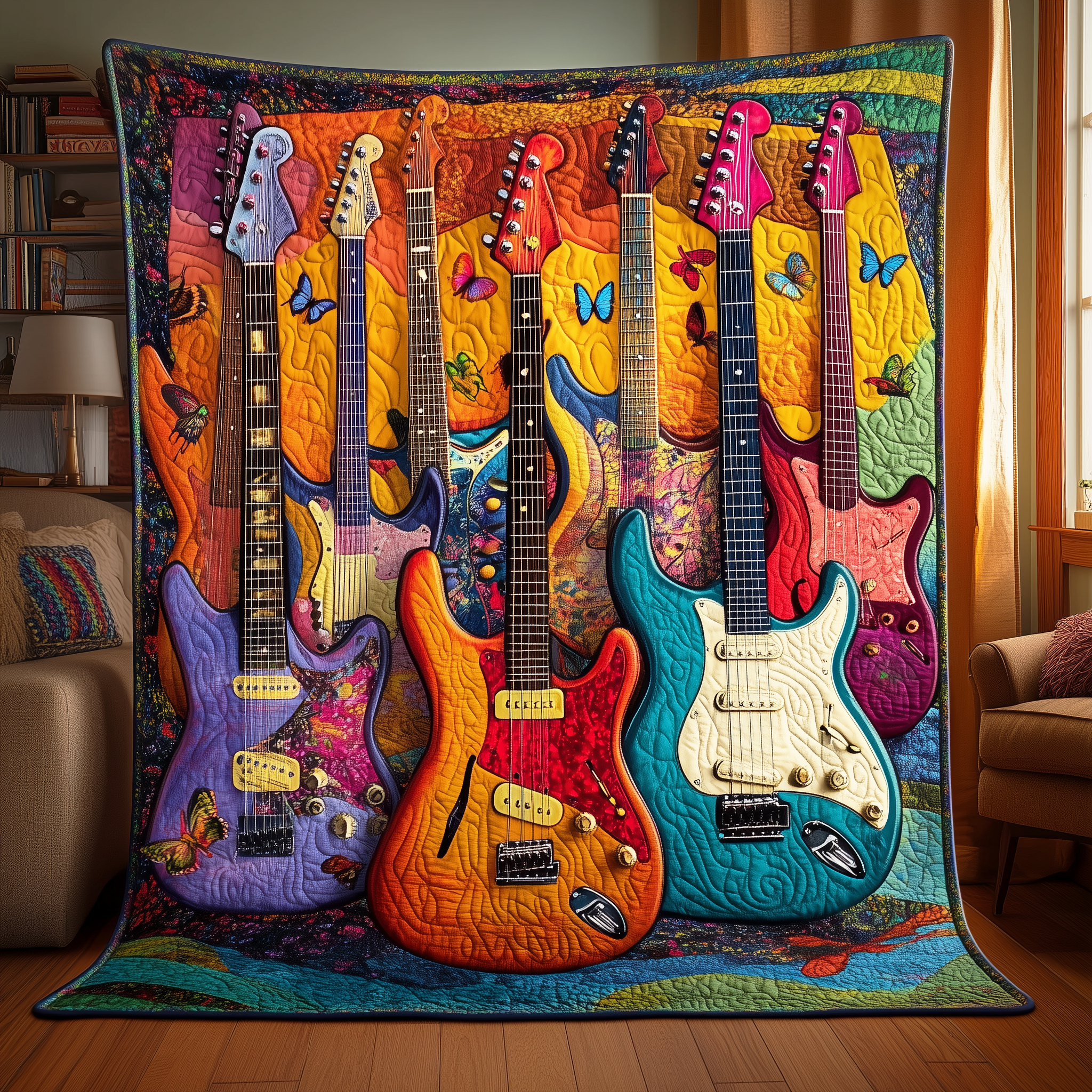 Colorful Guitar Sunshine Quilted Blanket Feel Comfortable Indoors and Out with Our Multi-Use Blanket Colorful Guitar Sunshine Quilted Blanket Feel Comfortable Indoors and Out with Our Multi-Use Blanket