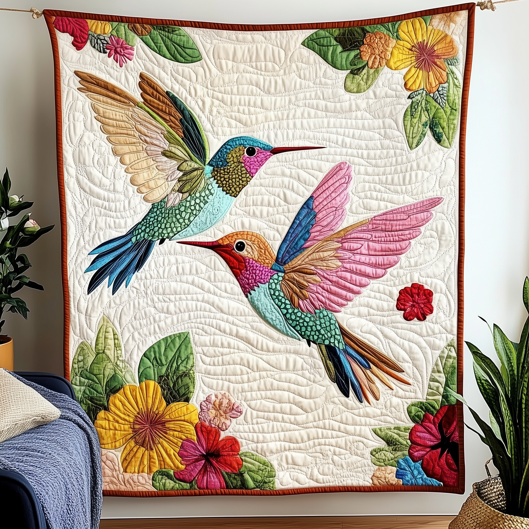 Colorful Hummingbird Couple Quilted Blanket Sofa Throw Blanket Hummingbird Mother'S Day Gifts Colorful Hummingbird Couple Quilted Blanket Sofa Throw Blanket Hummingbird Mother'S Day Gifts