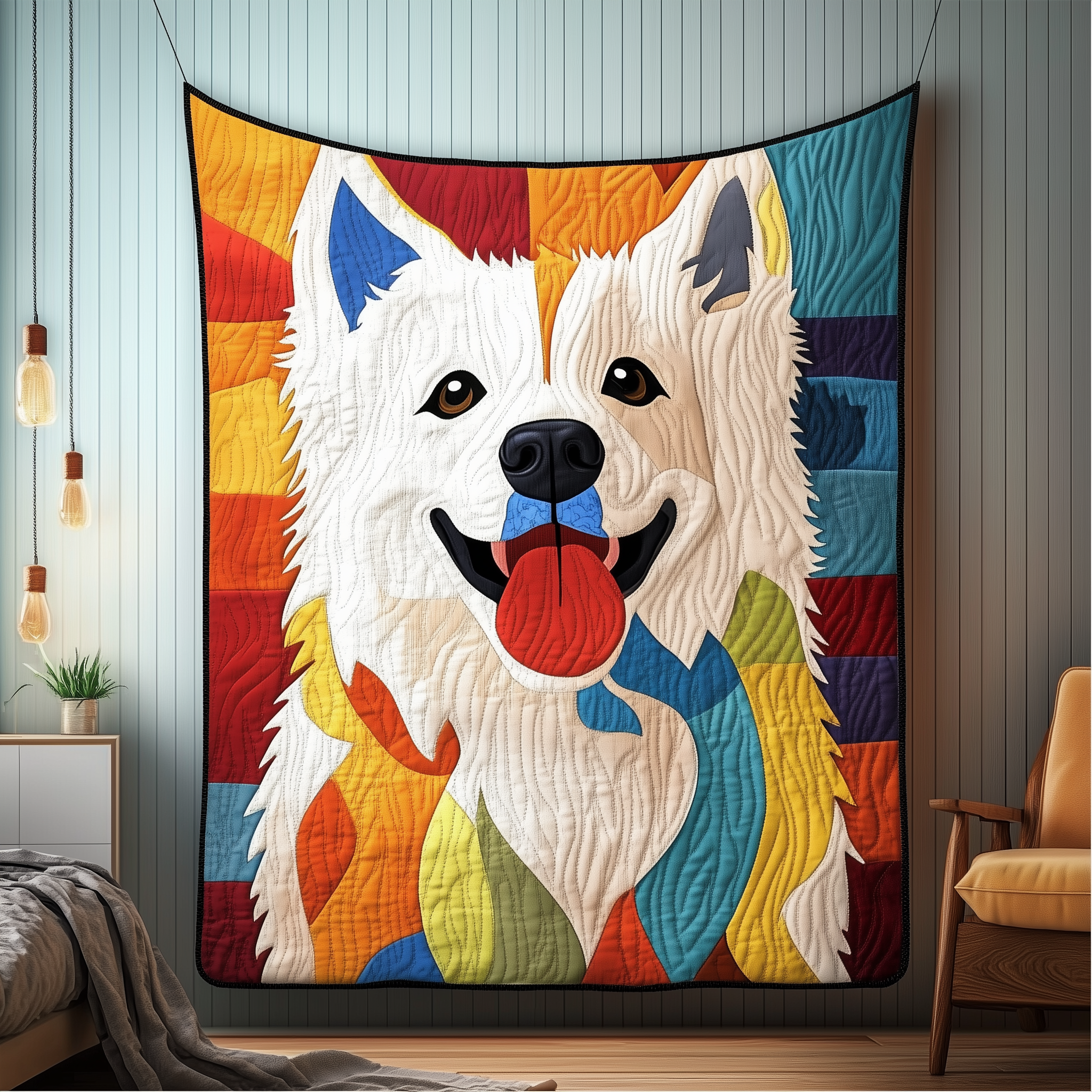 Colorful Samoyed Quilted Blanket Enjoy Cozy Moments Together with the Perfect Blanket Colorful Samoyed Quilted Blanket Enjoy Cozy Moments Together with the Perfect Blanket