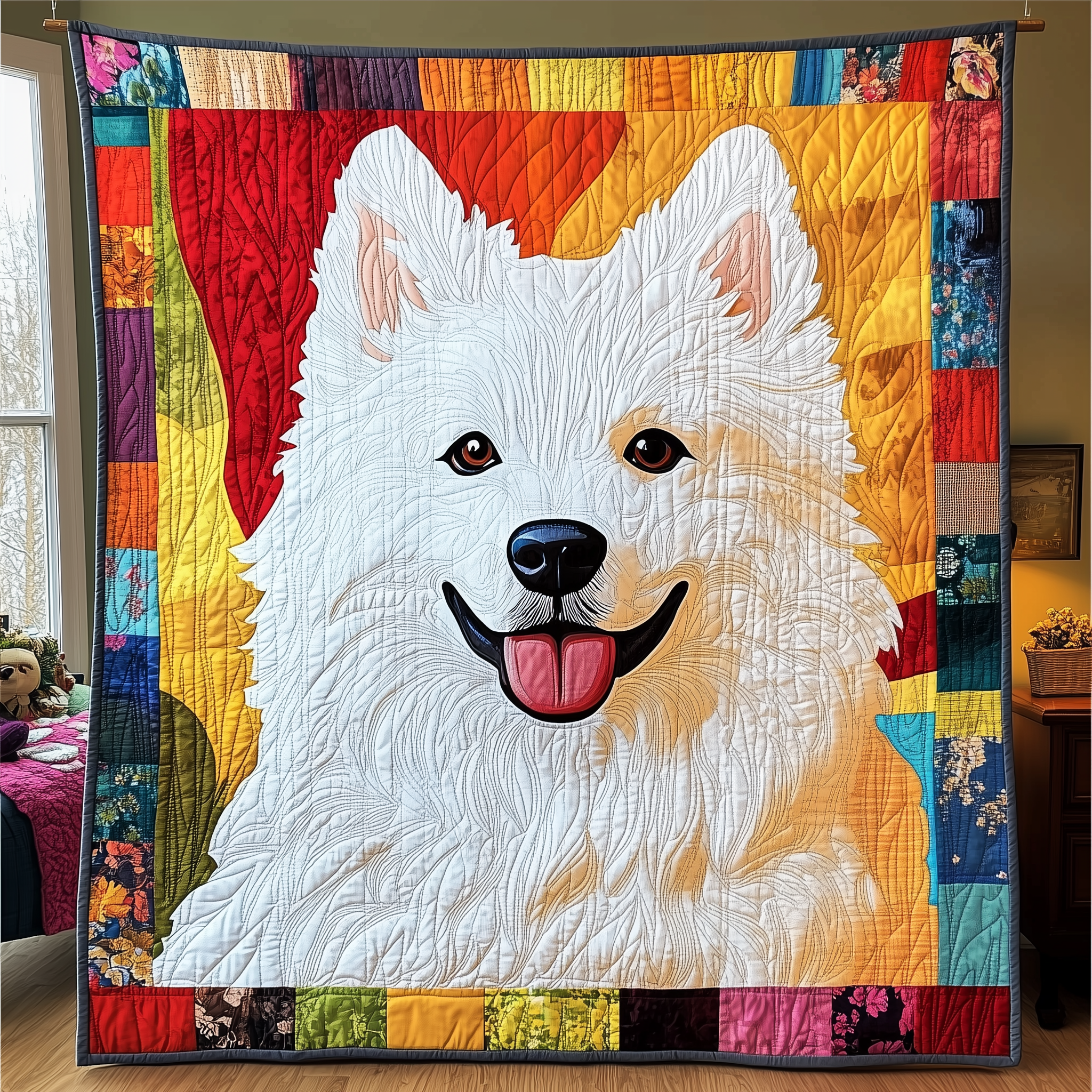 Colorful Samoyed Quilted Blanket Feel the Heart of Home with a Blanket That Embraces All Colorful Samoyed Quilted Blanket Feel the Heart of Home with a Blanket That Embraces All