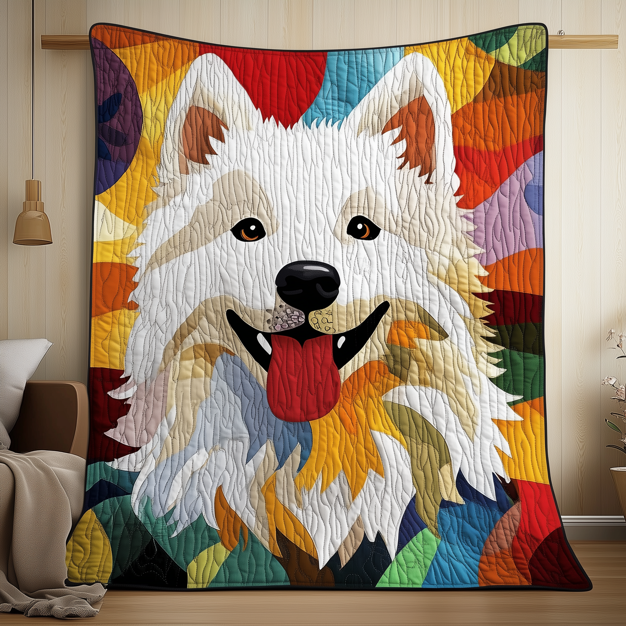 Colorful Samoyed Quilted Blanket Snuggle Up with a Blanket That Brings Everyone Closer Colorful Samoyed Quilted Blanket Snuggle Up with a Blanket That Brings Everyone Closer