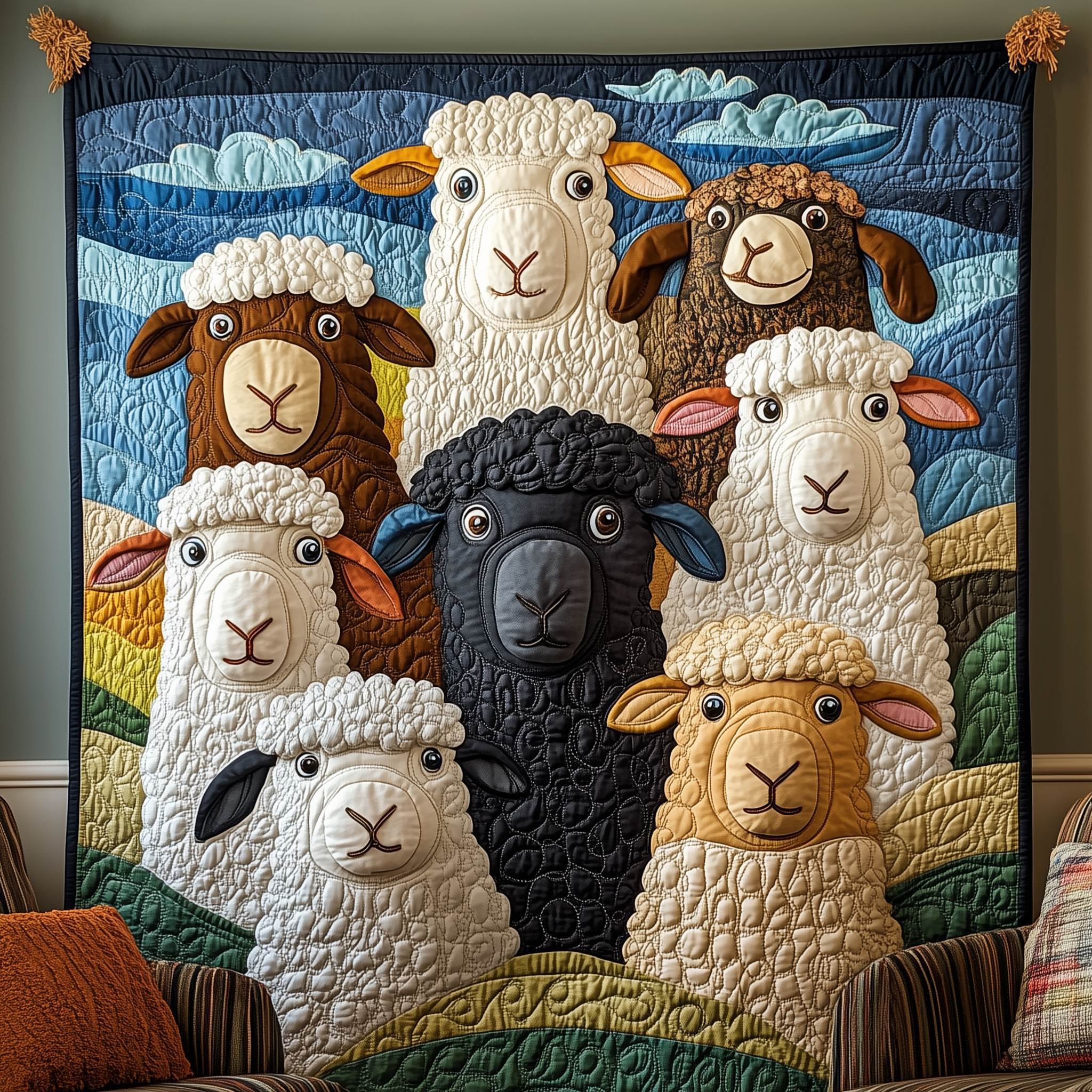 Colorful Sheep Parade Quilted Blanket Best Throw Blanket Cool Mothers Day Gifts Colorful Sheep Parade Quilted Blanket Best Throw Blanket Cool Mothers Day Gifts