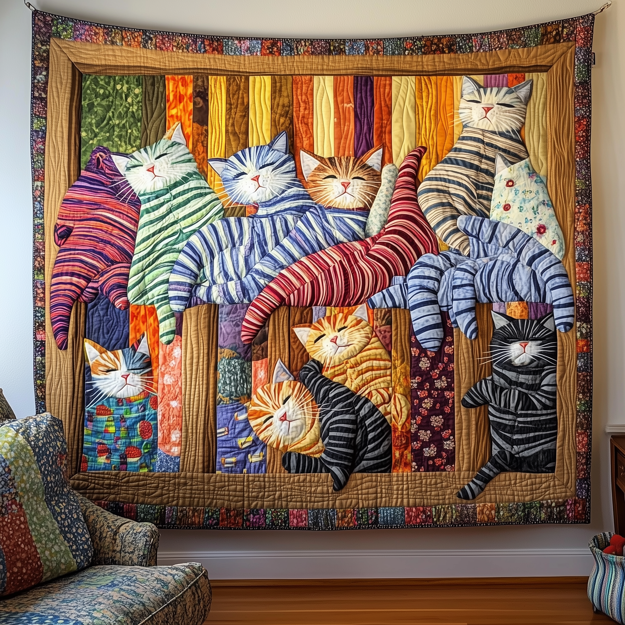 Colorful Sleeping Striped Pajama Cat Quilted Blanket Feel the Magic of Family Time with a Blanket That Fits All Colorful Sleeping Striped Pajama Cat Quilted Blanket Feel the Magic of Family Time with a Blanket That Fits All