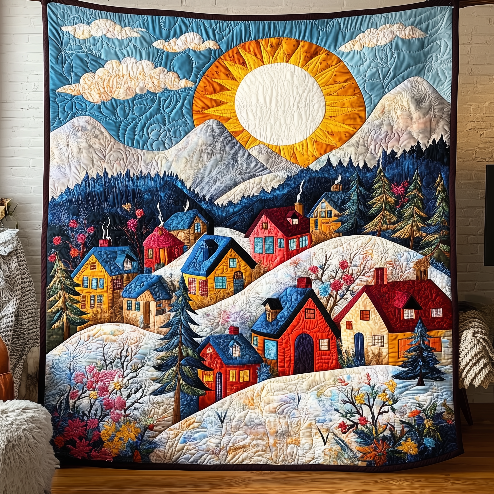 Colorful Snow-covered Village Quilted Blanket Experience True Personal Comfort with Our Blanket Colorful Snow-covered Village Quilted Blanket Experience True Personal Comfort with Our Blanket