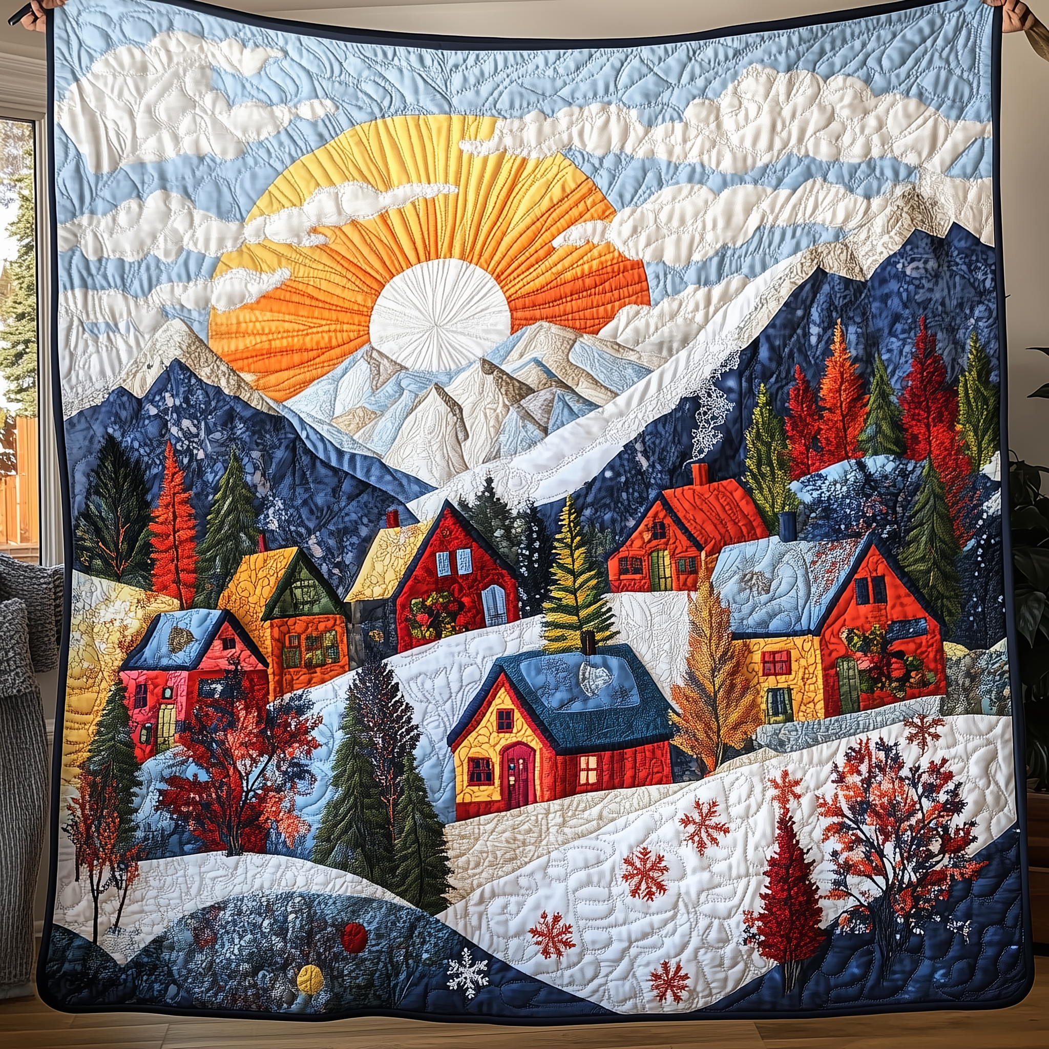 Colorful Snow-covered Village Quilted Blanket Feel the Heart of Home with a Blanket That Embraces All Colorful Snow-covered Village Quilted Blanket Feel the Heart of Home with a Blanket That Embraces All