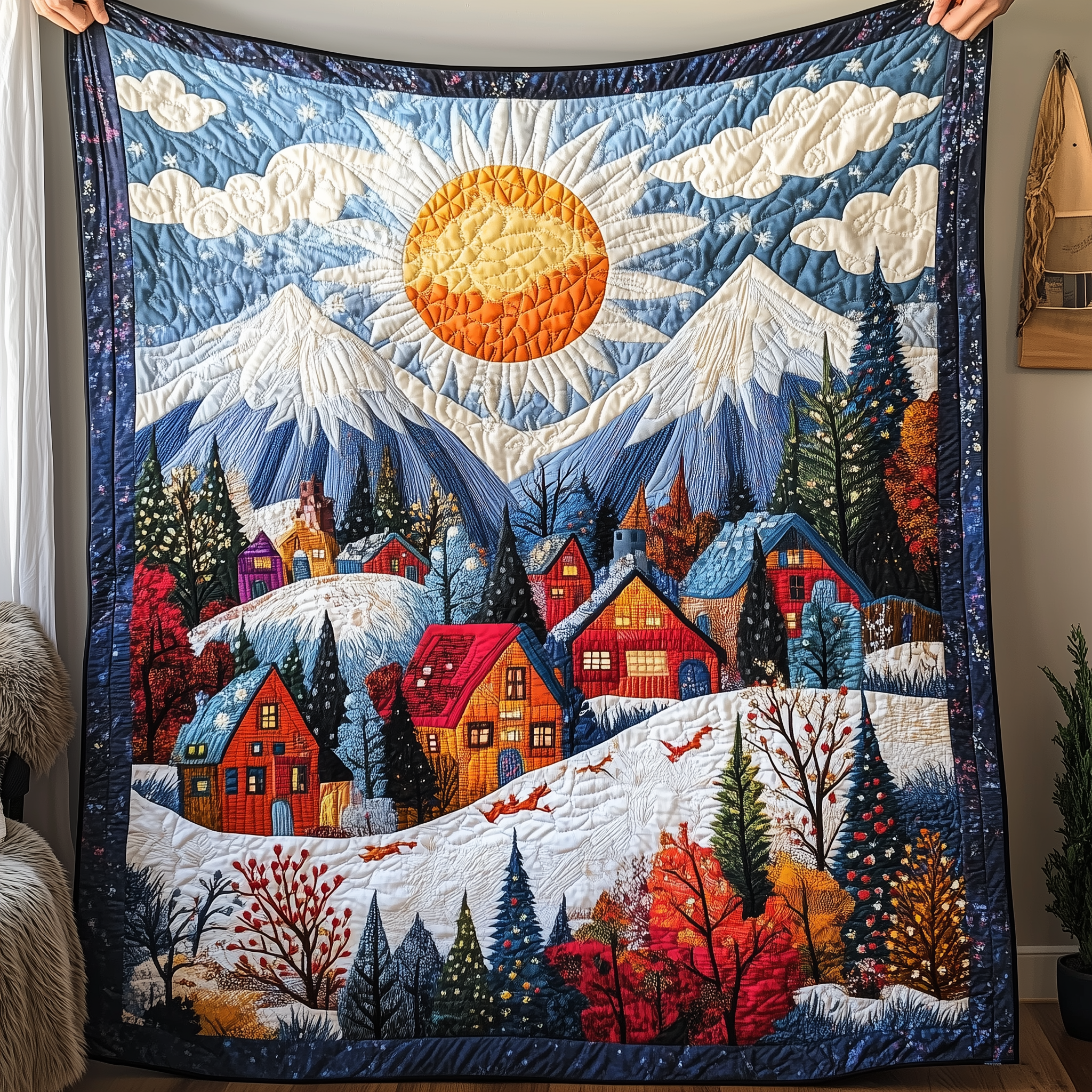 Colorful Snow-covered Village Quilted Blanket Feel the Magic of Family Time with a Blanket That Fits All Colorful Snow-covered Village Quilted Blanket Feel the Magic of Family Time with a Blanket That Fits All