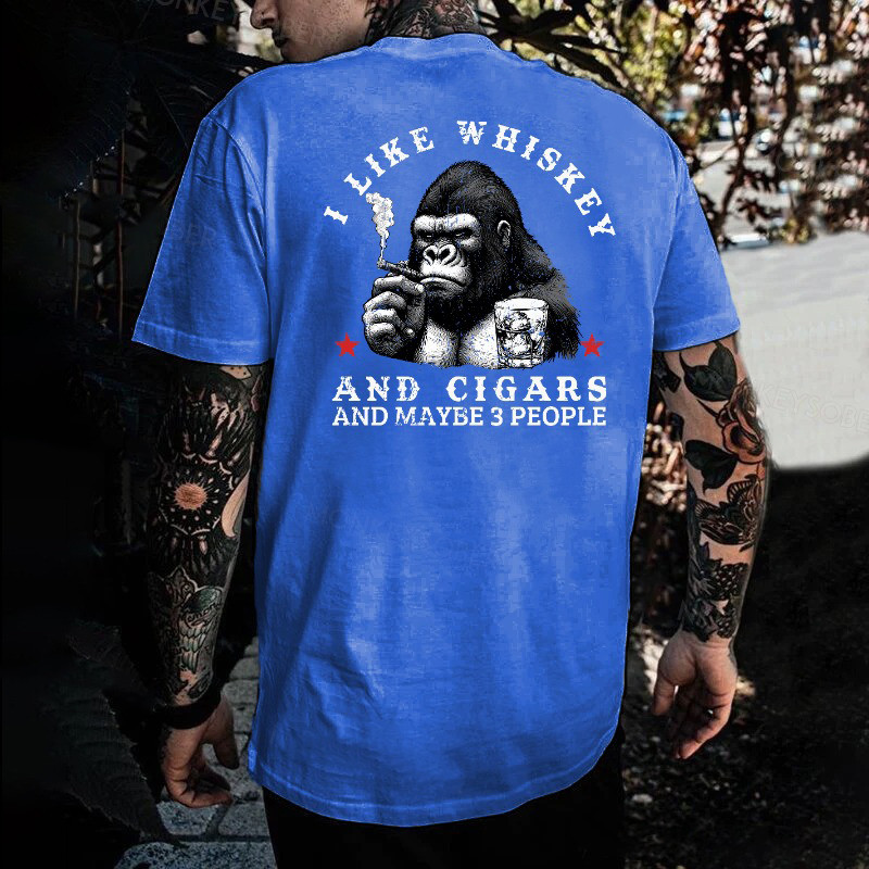 Cool Monkey I Like Whiskey And Cigars And Maybe 3 People T-Shirt Father'S Day Present Ideas Cool Monkey I Like Whiskey And Cigars And Maybe 3 People T-Shirt Father'S Day Present Ideas