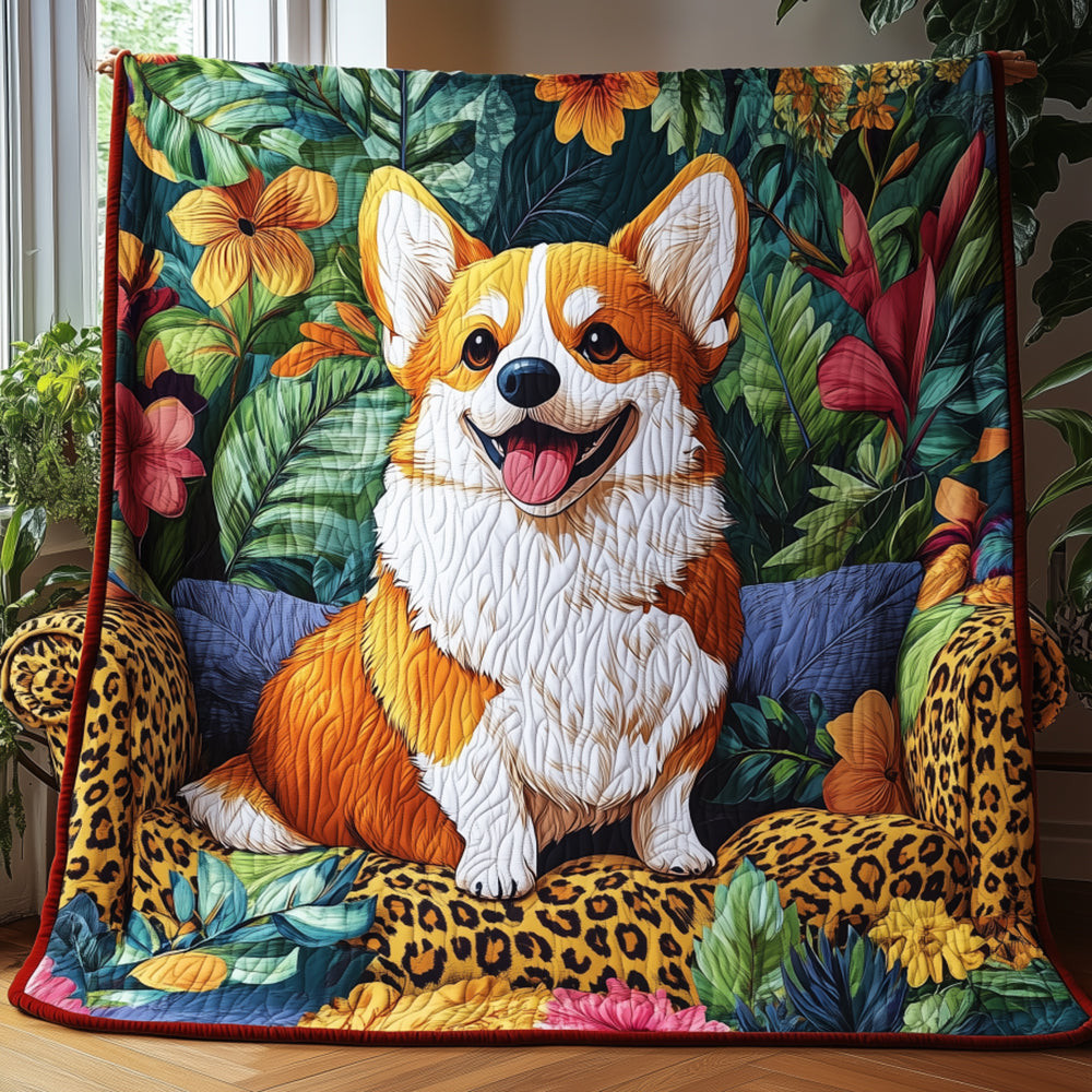 Corgi Leopard Quilted Blanket Feel the Elegance of a Blanket That's Truly Yours Corgi Leopard Quilted Blanket Feel the Elegance of a Blanket That's Truly Yours