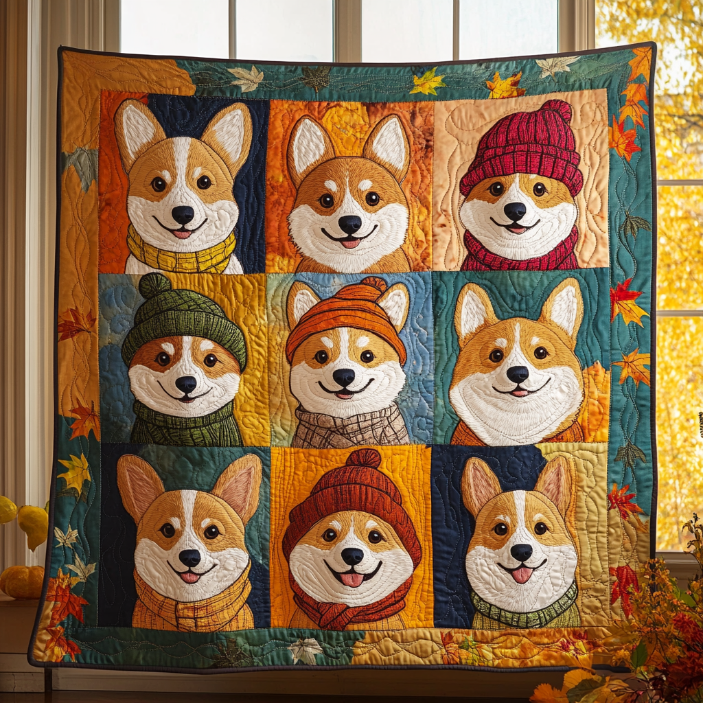 Corgis Autumn Vibe Quilted Blanket Feel the Joy of Togetherness with Our Cozy Blanket Corgis Autumn Vibe Quilted Blanket Feel the Joy of Togetherness with Our Cozy Blanket