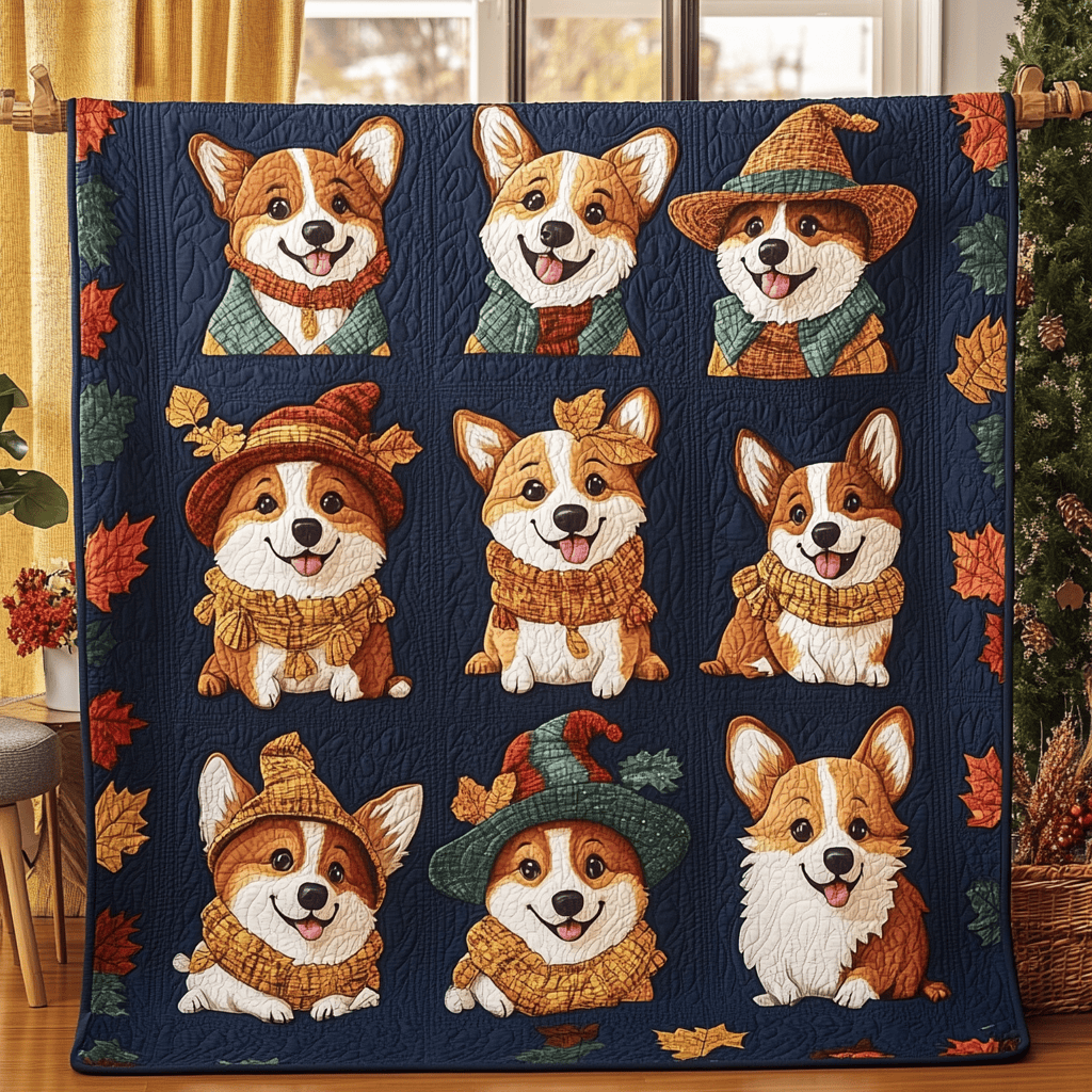 Corgis Autumn Vibe Quilted Blanket Feel the Joy of Togetherness with Our Cozy Blanket Corgis Autumn Vibe Quilted Blanket Feel the Joy of Togetherness with Our Cozy Blanket