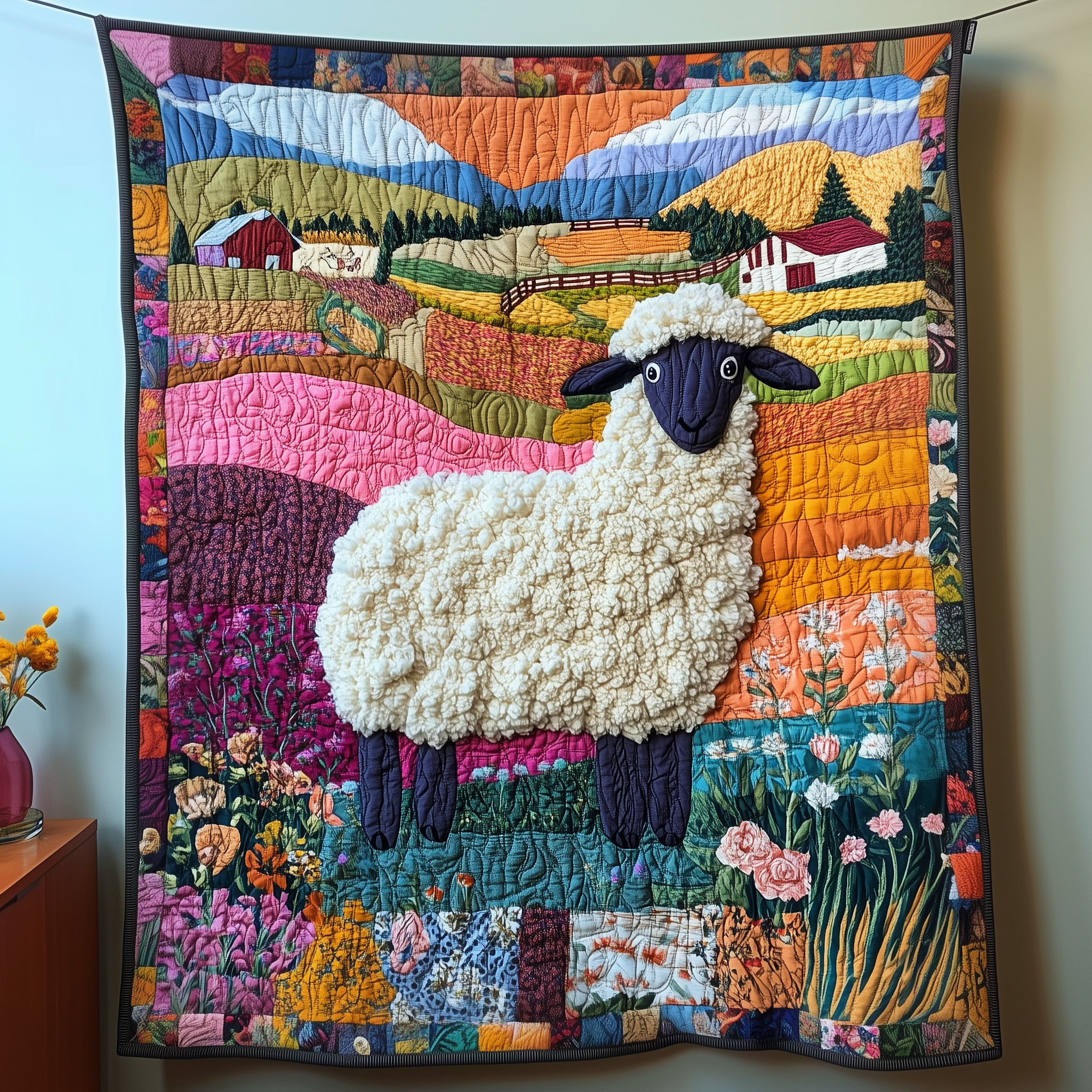 Countryside Sheep Quilted Blanket Throw Blankets For Couch Father Daughter Presents Countryside Sheep Quilted Blanket Throw Blankets For Couch Father Daughter Presents