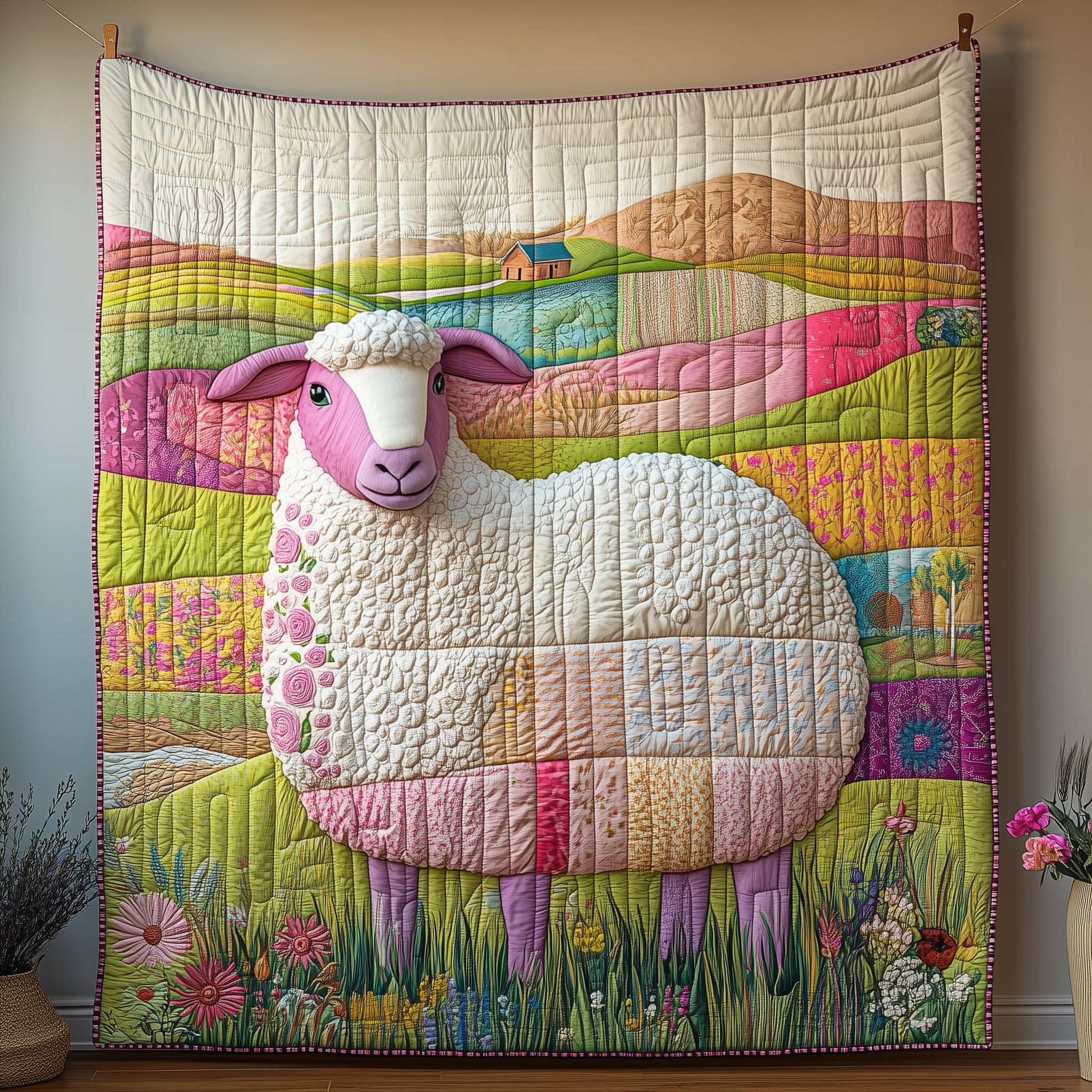 Countryside Sheep Quilted Blanket Throw Blankets For Couch Father Daughter Presents Countryside Sheep Quilted Blanket Throw Blankets For Couch Father Daughter Presents