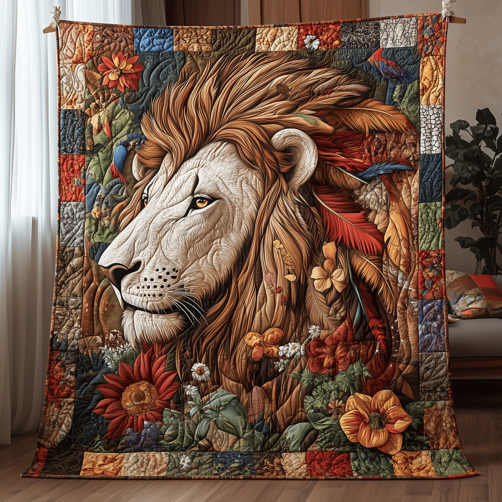 Courageous Native Lion King Quilted Blanket Feel the Power of Personalized Comfort with Our Blanket Courageous Native Lion King Quilted Blanket Feel the Power of Personalized Comfort with Our Blanket