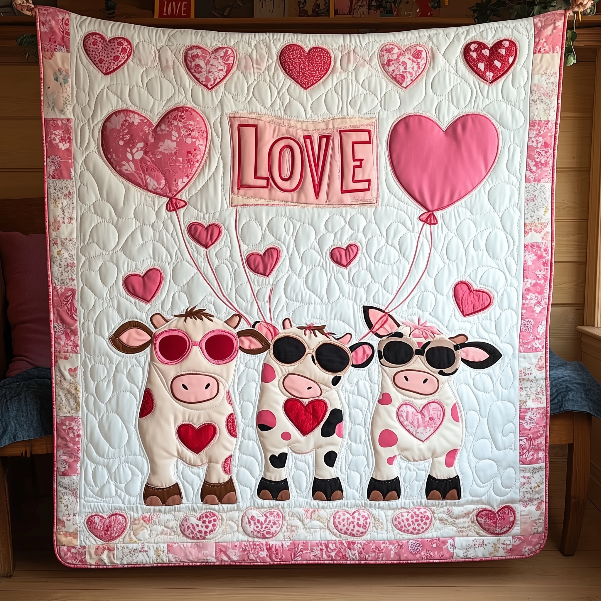 Cow Valentine Quilted Blanket Cute Unique Blanket Item Merch Gift Suggestions For Valentine'S Day Cow Valentine Quilted Blanket Cute Unique Blanket Item Merch Gift Suggestions For Valentine'S Day