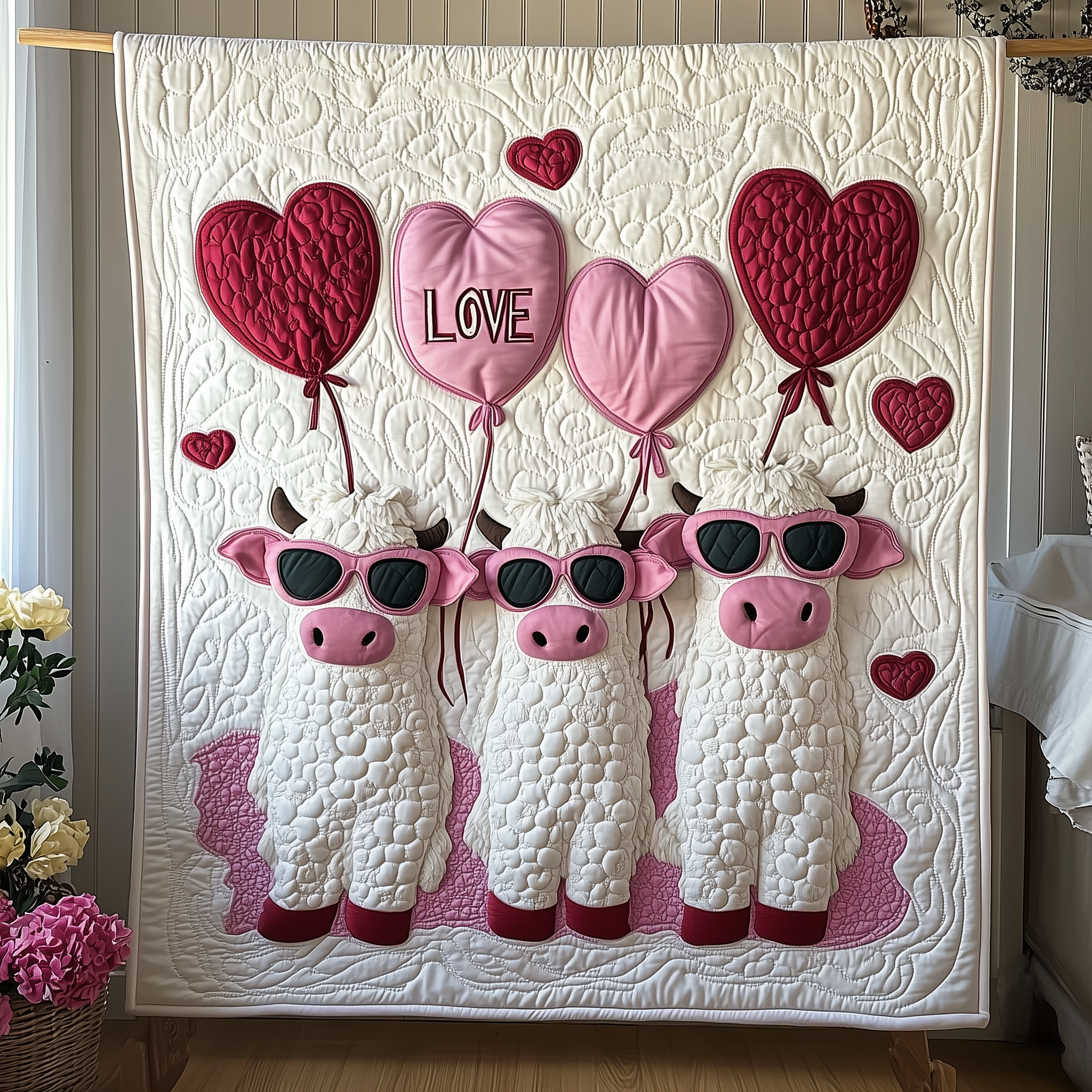Cow Valentine Quilted Blanket Cute Unique Blanket Item Merch Valentine'S Day Gifts Cow Valentine Quilted Blanket Cute Unique Blanket Item Merch Valentine'S Day Gifts