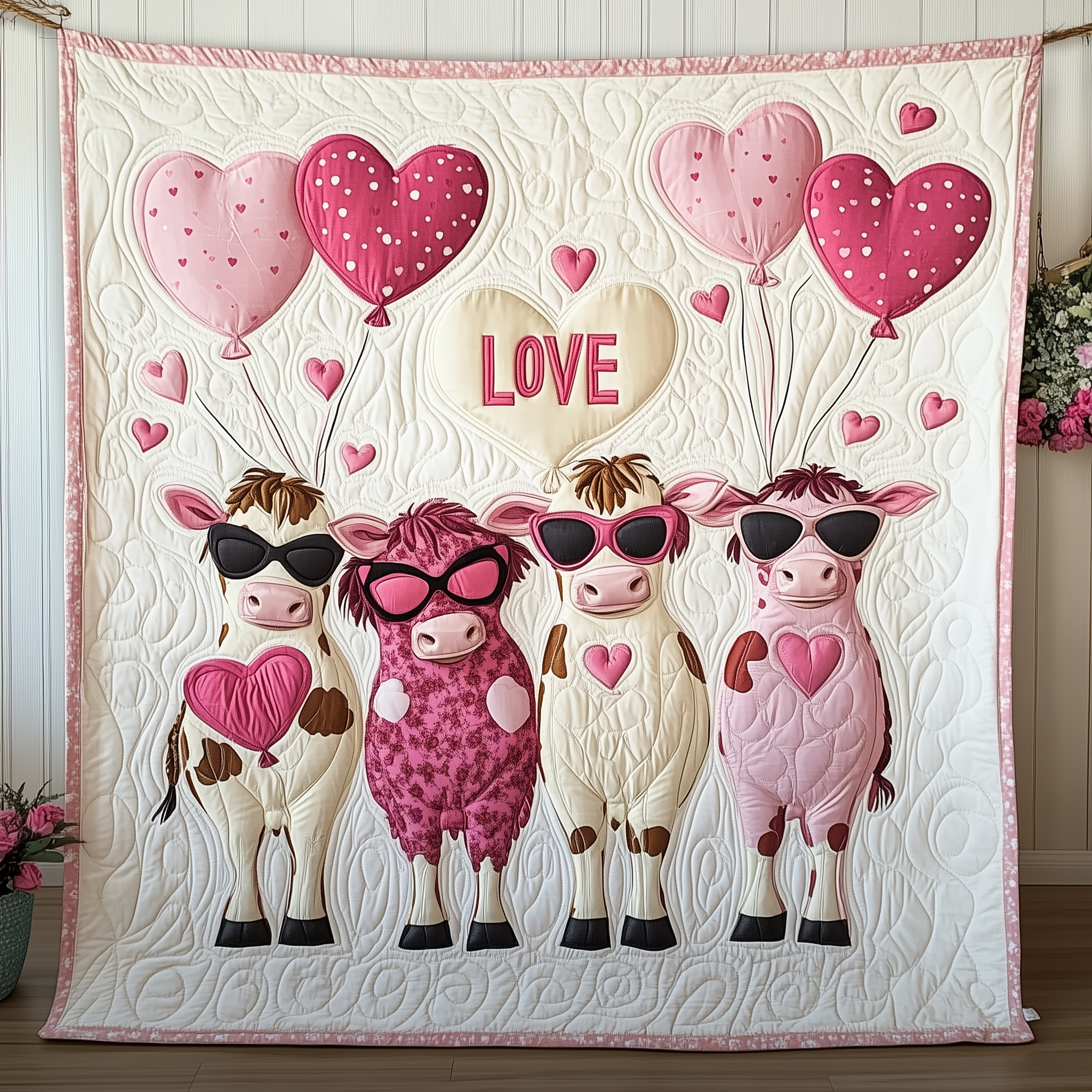 Cow Valentine Quilted Blanket Cute Unique Blanket Item Merch Valentines Gifts For Him Cow Valentine Quilted Blanket Cute Unique Blanket Item Merch Valentines Gifts For Him