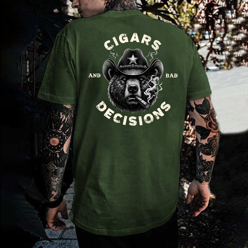 Cowboy Bear Cigars And Bad Decisions T-Shirt Dad Fathers Day Gifts Cowboy Bear Cigars And Bad Decisions T-Shirt Dad Fathers Day Gifts