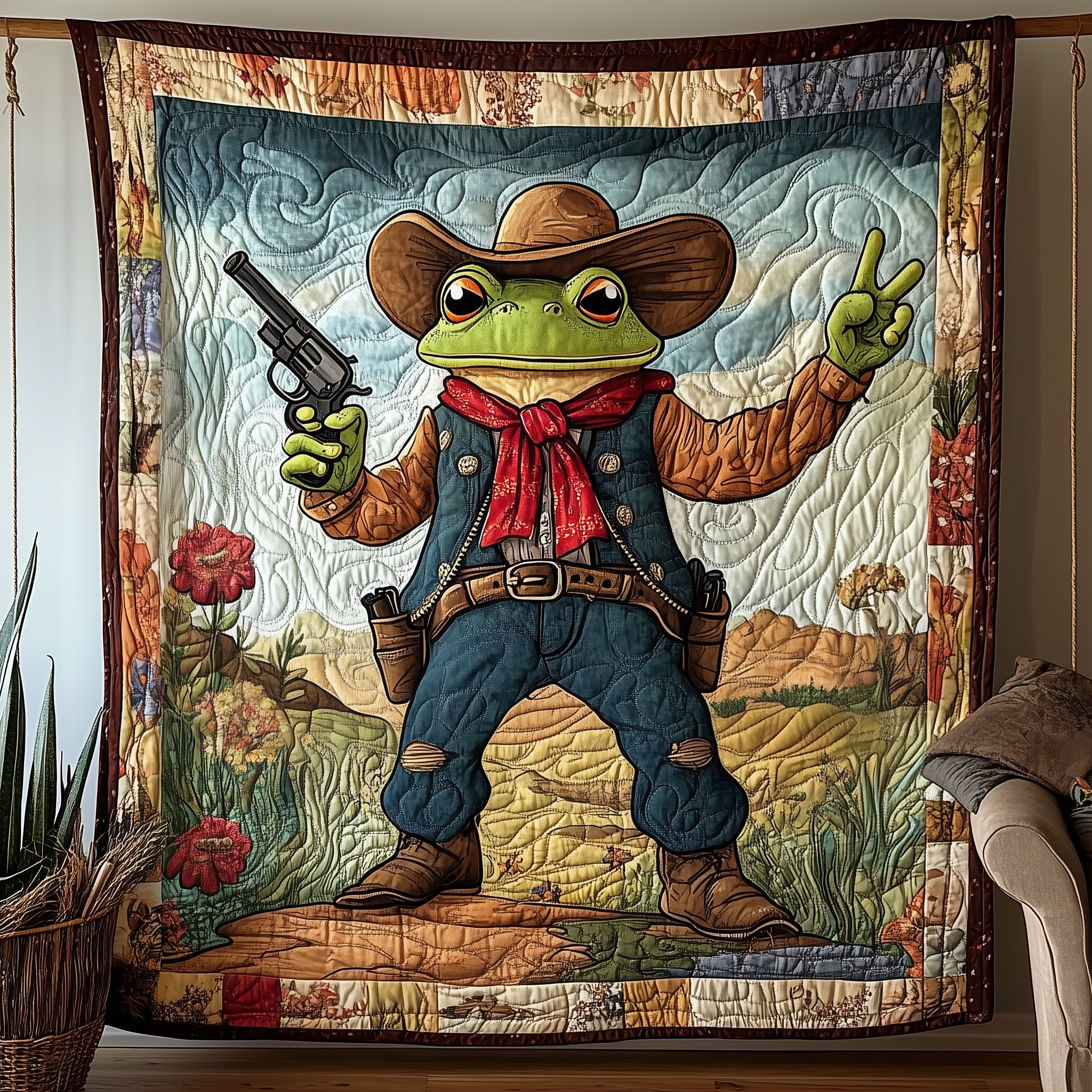 Cowboy Frog Quilted Blanket Best Throw Blanket Cowboy Birthday Gifts Cowboy Frog Quilted Blanket Best Throw Blanket Cowboy Birthday Gifts