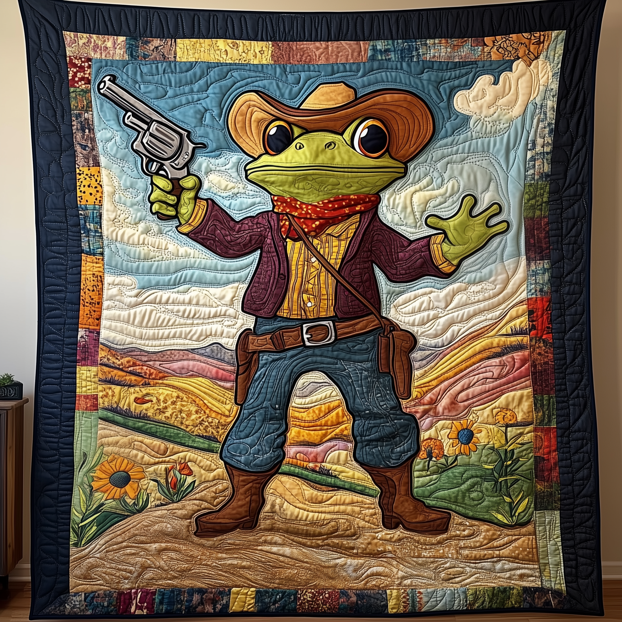 Cowboy Frog Quilted Blanket Best Throw Blanket Cowboys Gifts For Her Cowboy Frog Quilted Blanket Best Throw Blanket Cowboys Gifts For Her