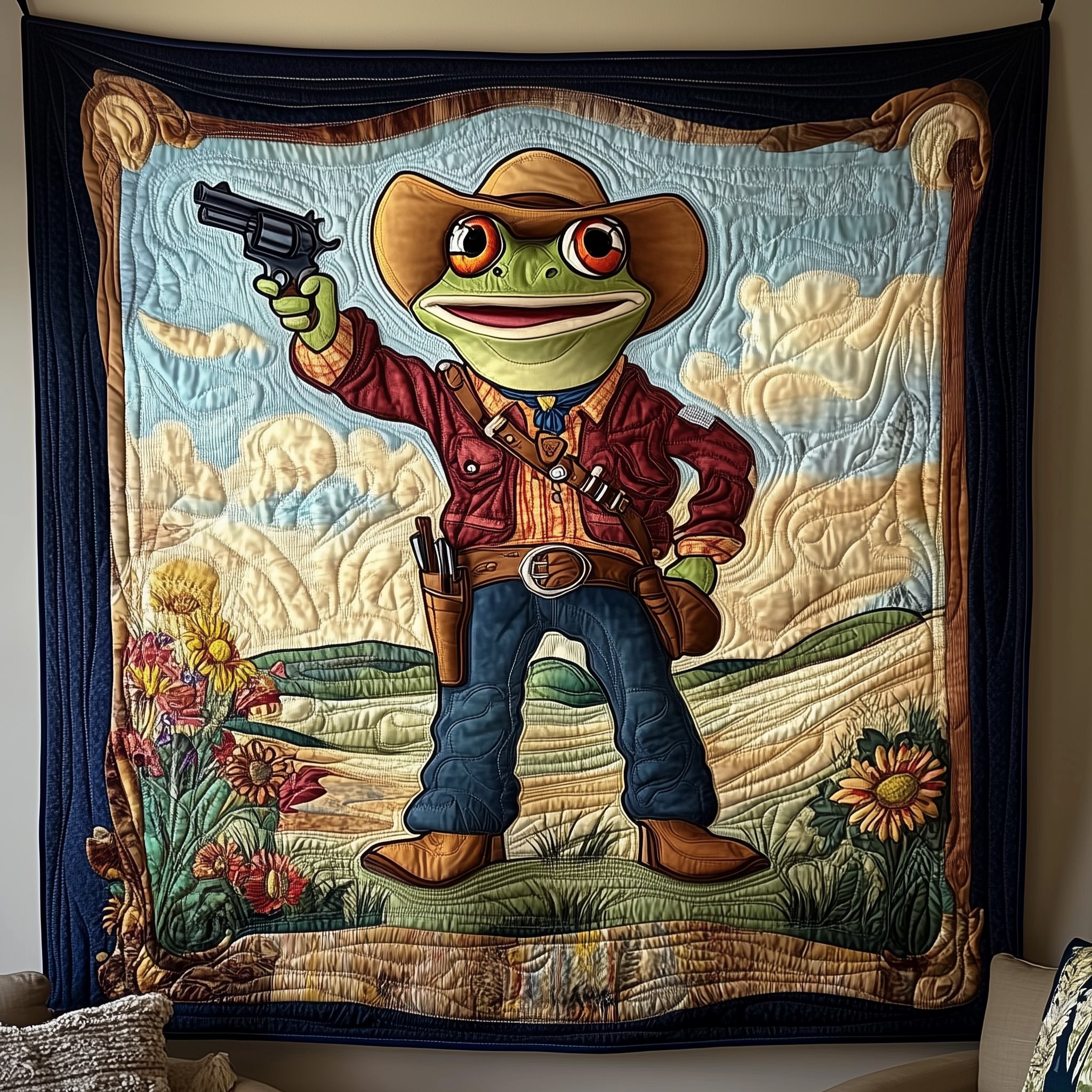 Cowboy Frog Quilted Blanket Best Throw Blanket Western Gifts For Men Cowboy Frog Quilted Blanket Best Throw Blanket Western Gifts For Men