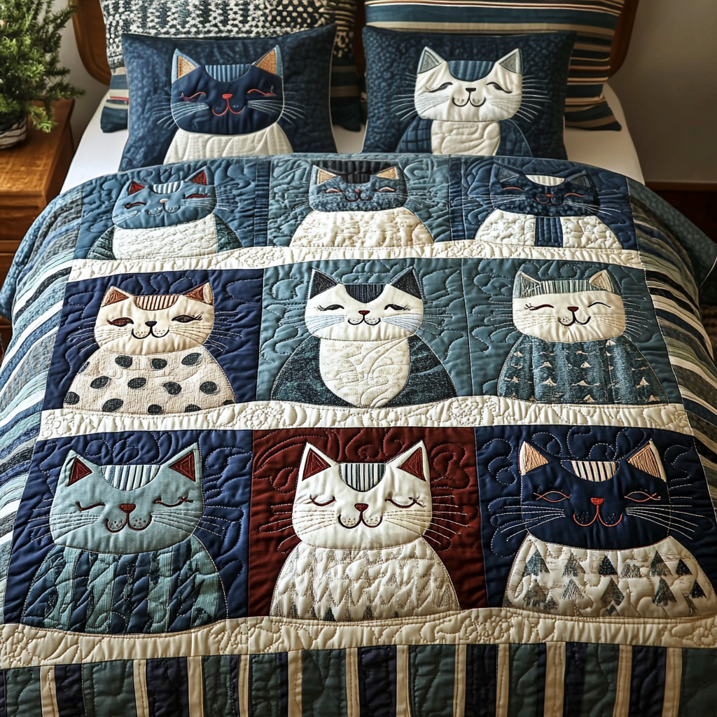 Cozy Cat Comet Quilted Bedding Set Cat Present Ideas Cozy Cat Comet Quilted Bedding Set Cat Present Ideas