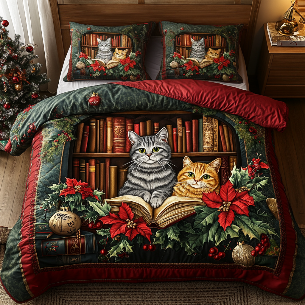 Cozy Cat Library Quilted Bedding Set Bookish Gift Ideas Cozy Cat Library Quilted Bedding Set Bookish Gift Ideas